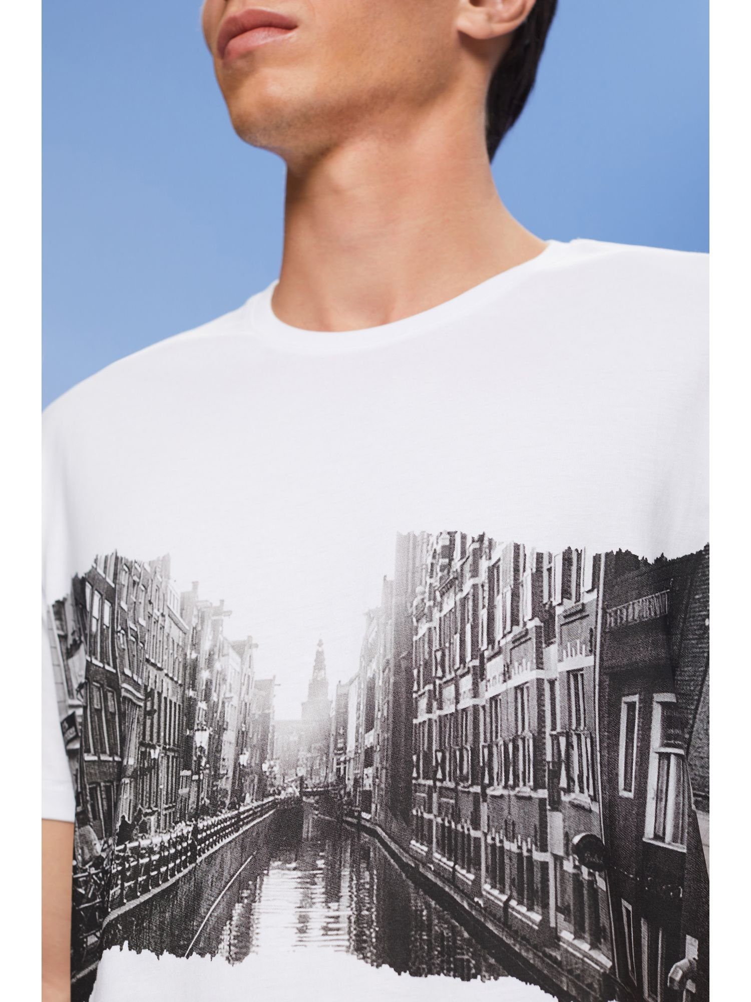 Baumwolle T-Shirt WHITE Rundhals-T-Shirt (1-tlg) by mit % 100 edc Esprit Print,