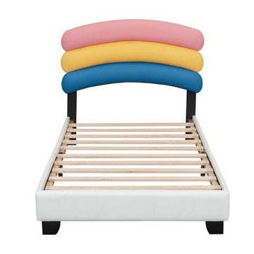 OKWISH Kinderbett Gästebett Stauraumbett Polsterbett Bett (90*200cm, mit Lattenrost, Regenbogenform Leder Jungen- und Mädchenbett), ohne Matratze