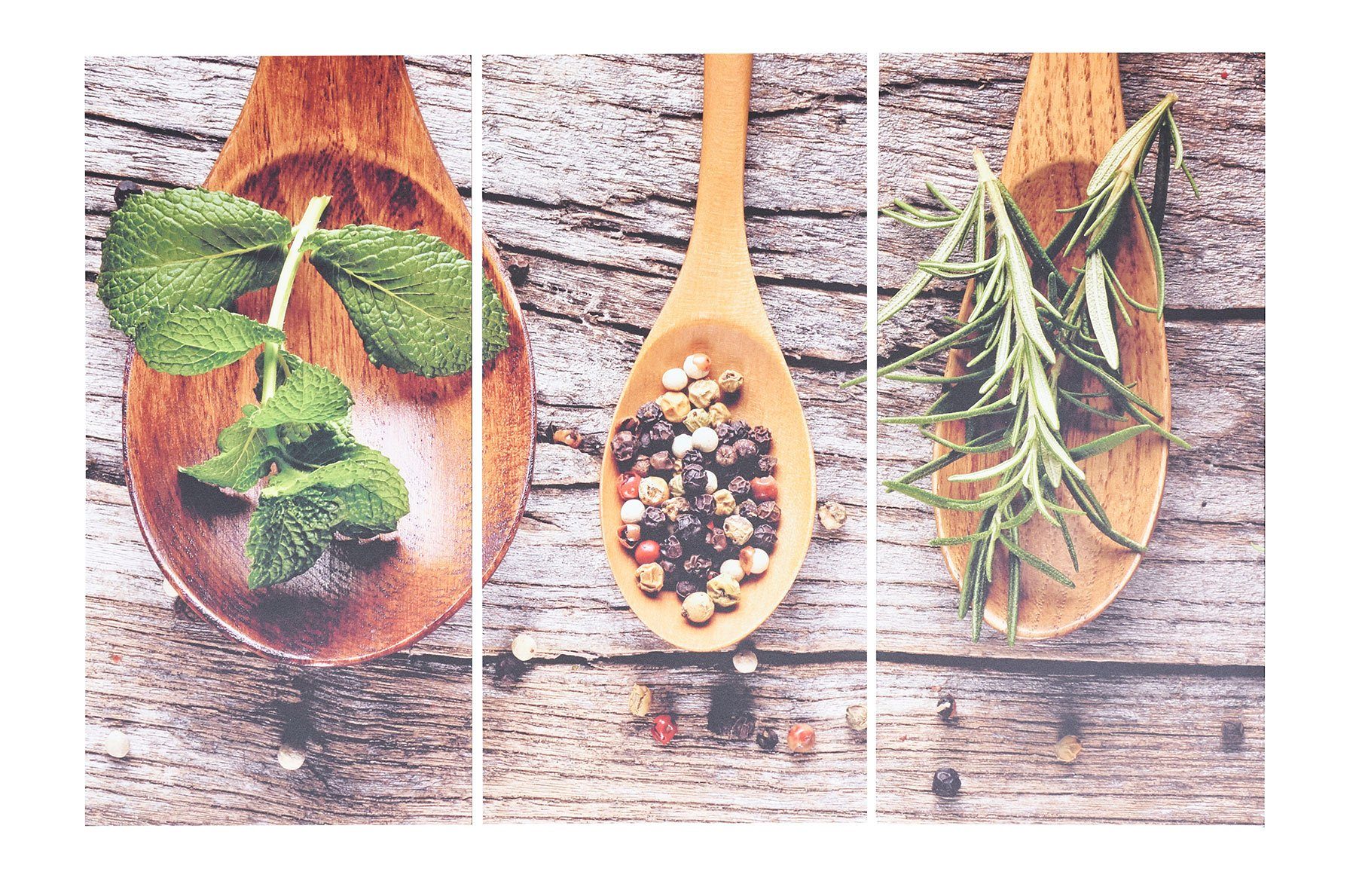 Levandeo® Wandbild, 3er Set Wandbild 60x40cm Aluminium Dibond Kräuter Gewürze Küche