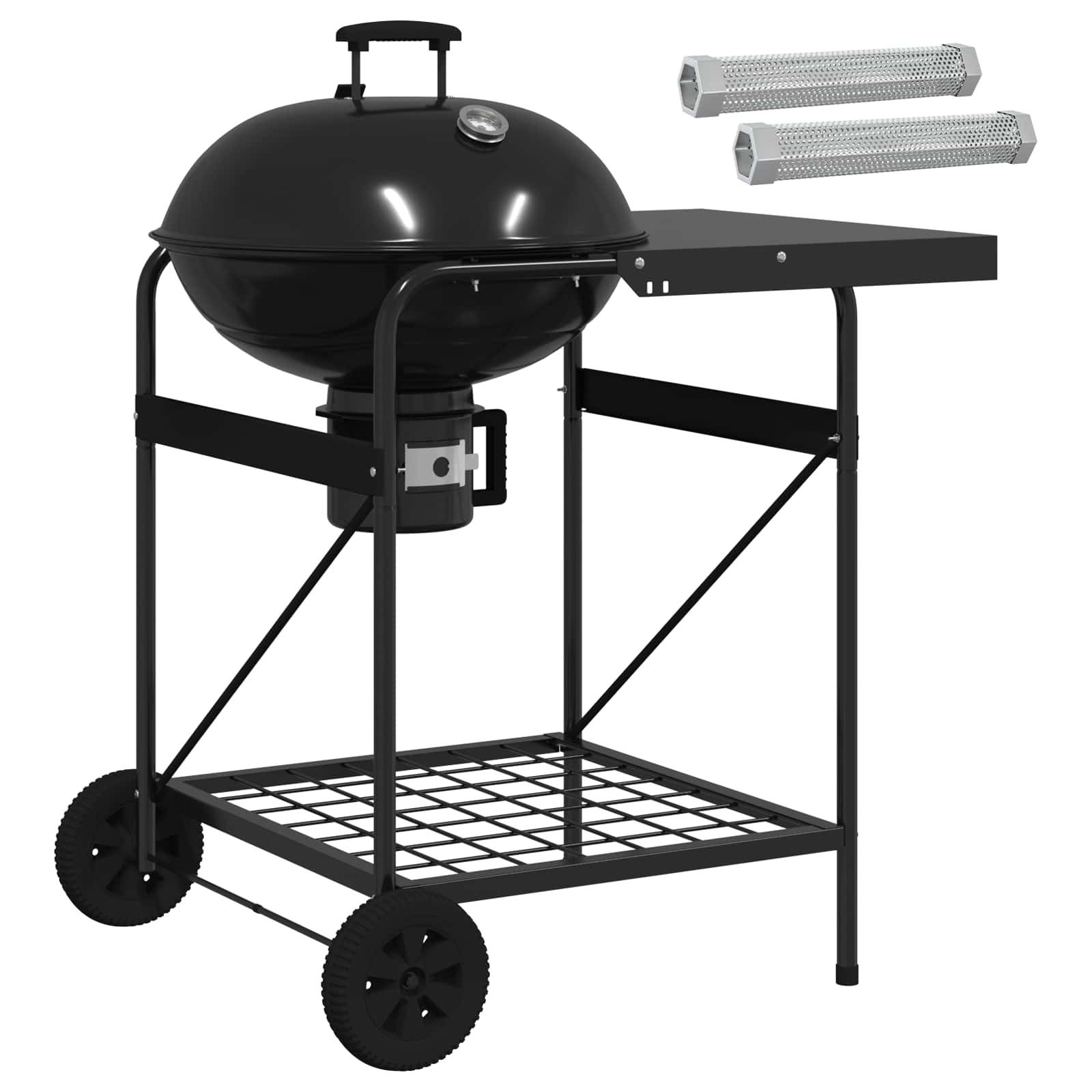 vidaXL Holzkohlegrill Holzkohlegrill mit Räuchertuben 91 x 71 x 107 cm Stahl Schwarz