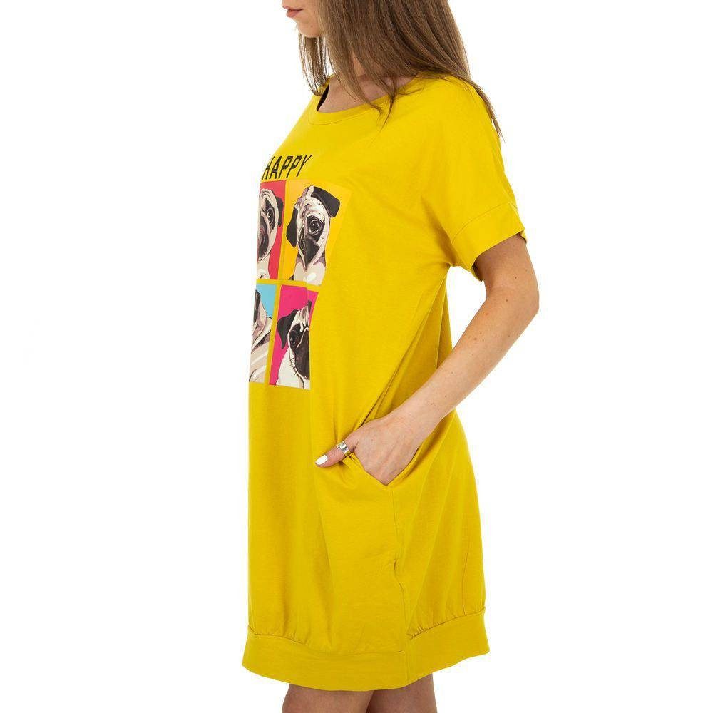 Sommerkleid Damen Ital-Design Gelb Sommerkleid Stretch Print in Freizeit