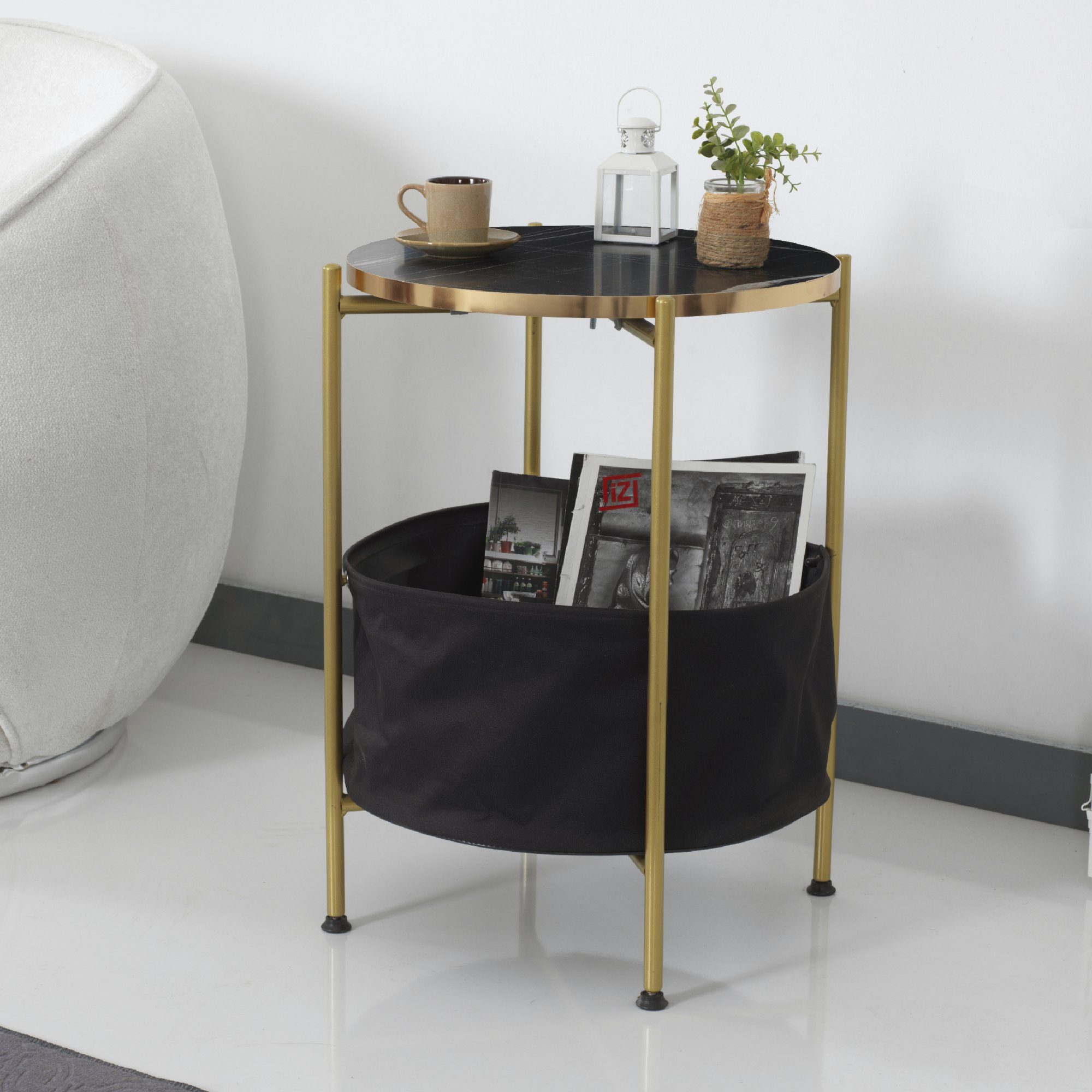 en.casa Beistelltisch, »Suonenjoki« Kaffetisch 59x47cm Marmor Schwarz/Gold Marmor Schwarz/Gold | Gold | Marmor Schwarz