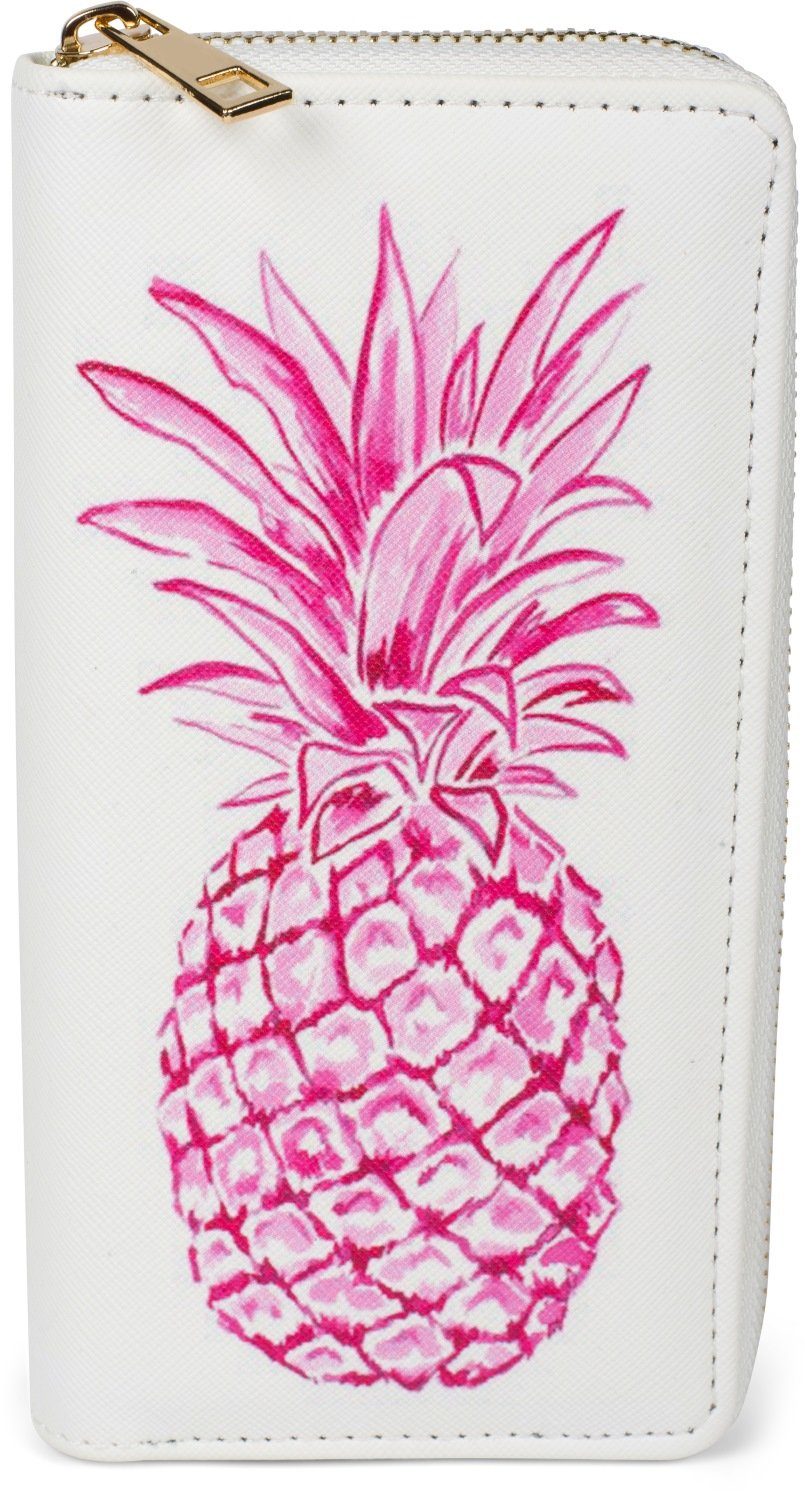 styleBREAKER Geldbörse (1-tlg), Geldbörse Sommer Motive Ananas - Weiß-Pink
