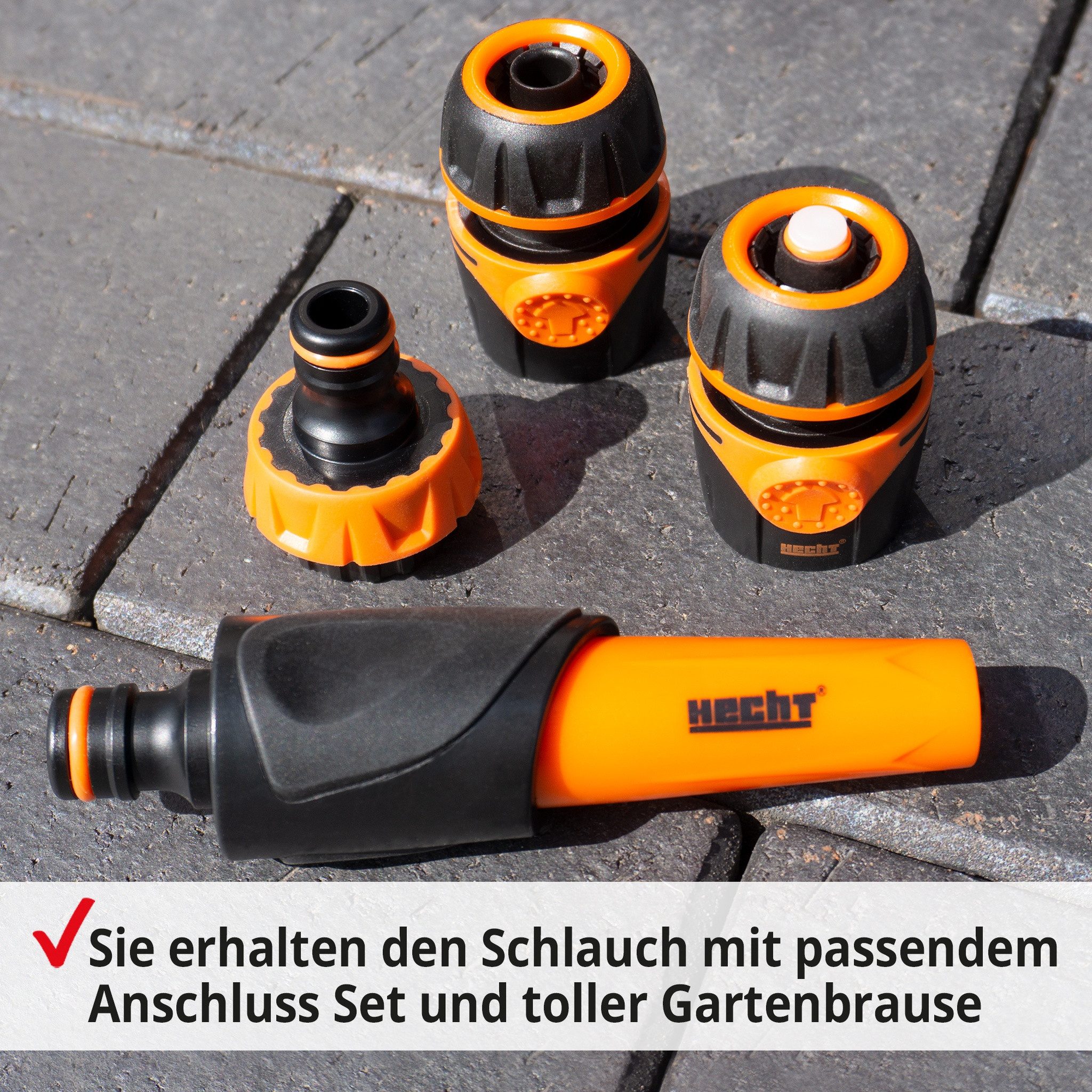Hecht Gartenschlauch 13 mm (1/2) Schlauch, 30 Meter, UV-Beständig, 30 bar, (2 St), mit Gartenbruase, Adapter Set, Schlauchset mit Anschlüssen