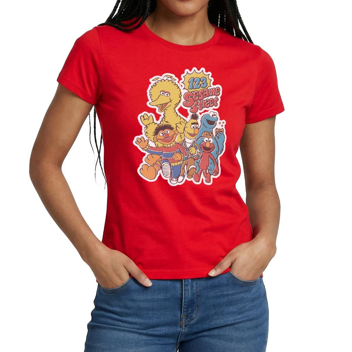Spreadshirt T-Shirt Sesamstraße 123 Sesame Street Charaktere Frauen T-Shirt (1-tlg) Slim Fit, fällt klein aus