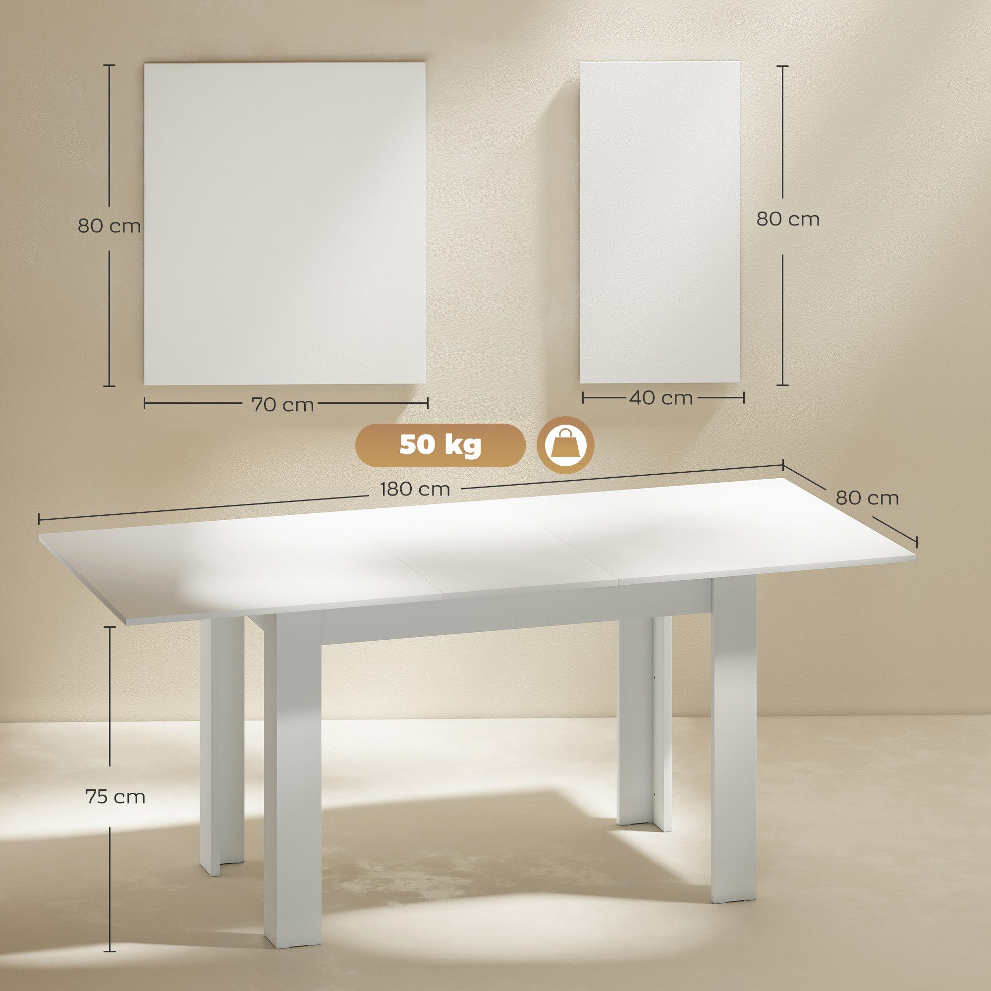 HOMCOM Esstisch Rechteckiger Küchentisch (Esszimmertisch, 1-St., 1 Tisch), für Küche, Esszimmer, Weiß