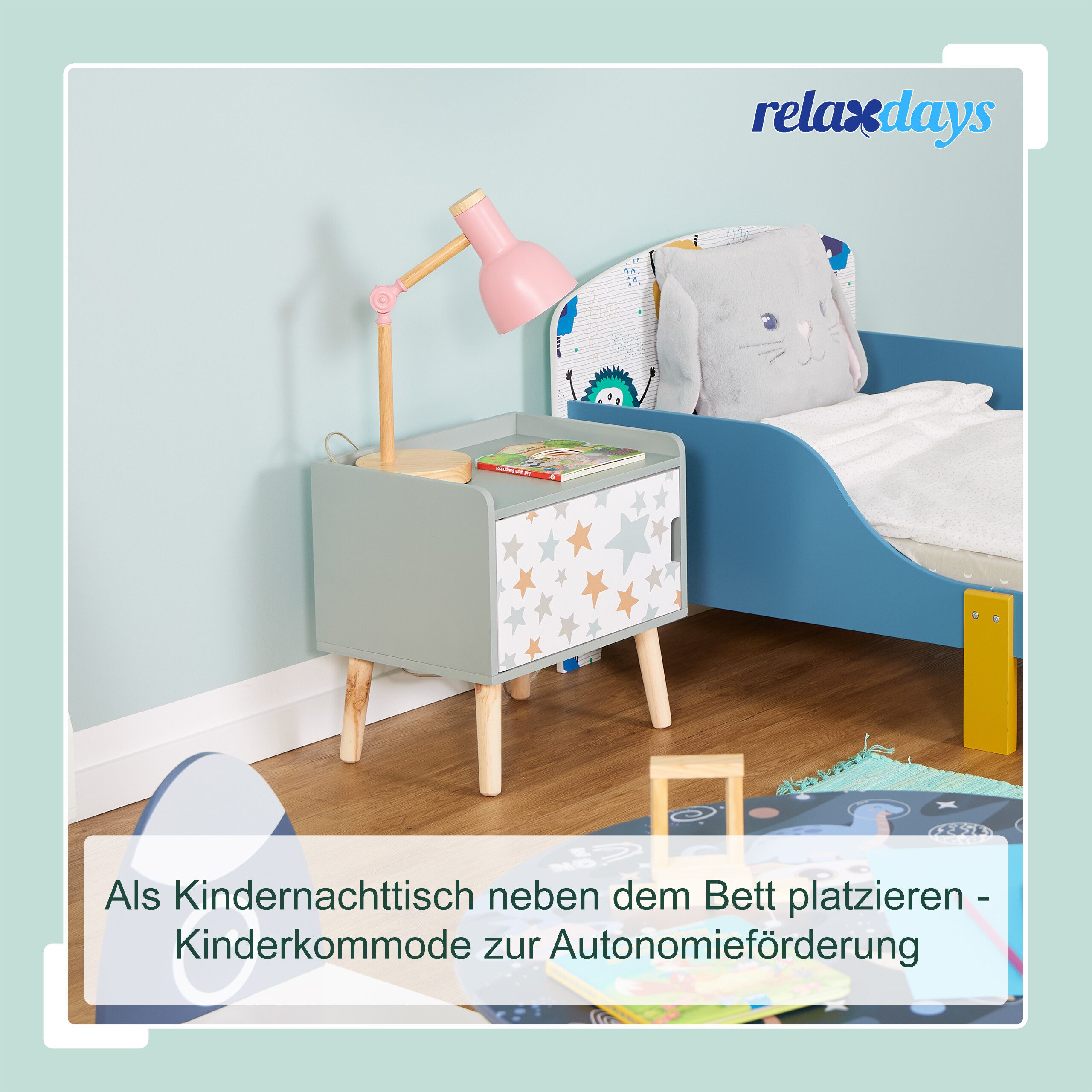 relaxdays Nachttisch für Kinder mit Staufach (1-St), B – Bild 2 von 5
