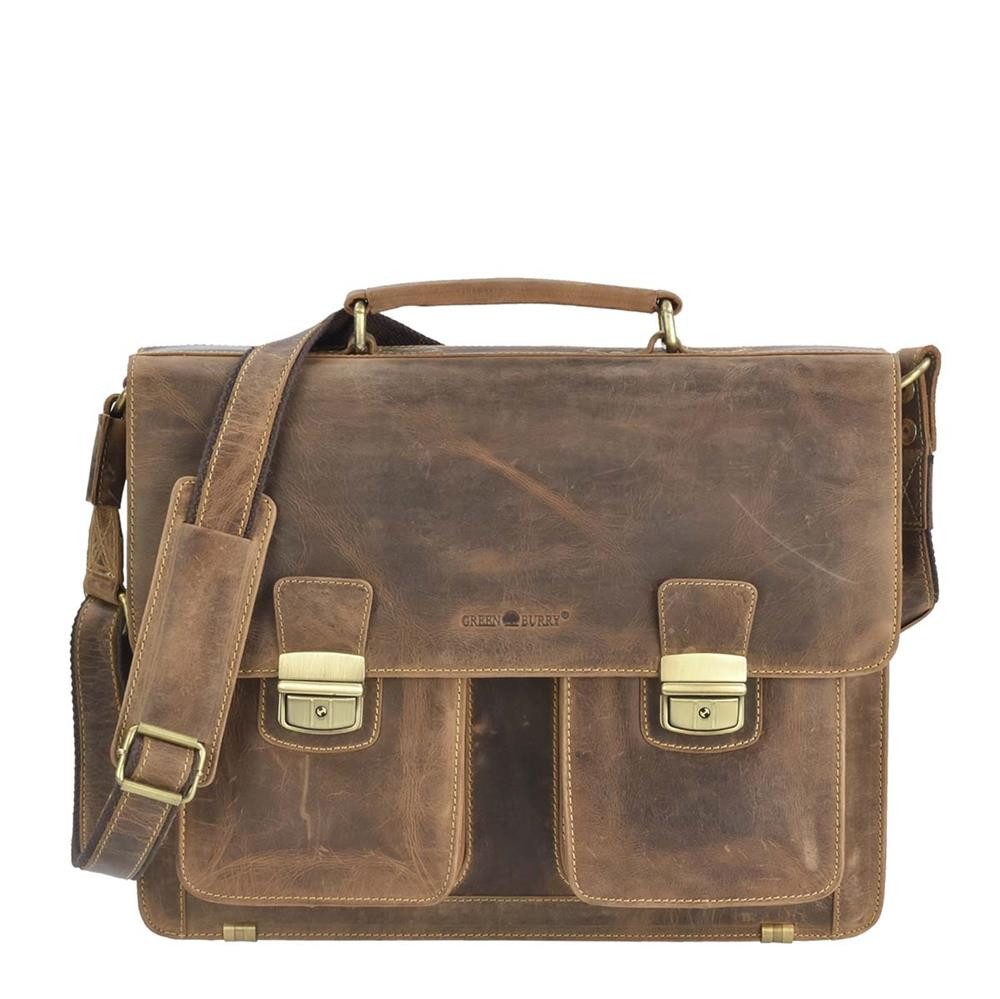 Greenburry Aktentasche "Vintage" Leder 39x31cm antikbraun, Businesstasche, Lehrertasche, für Herren, für Damen, rustikal