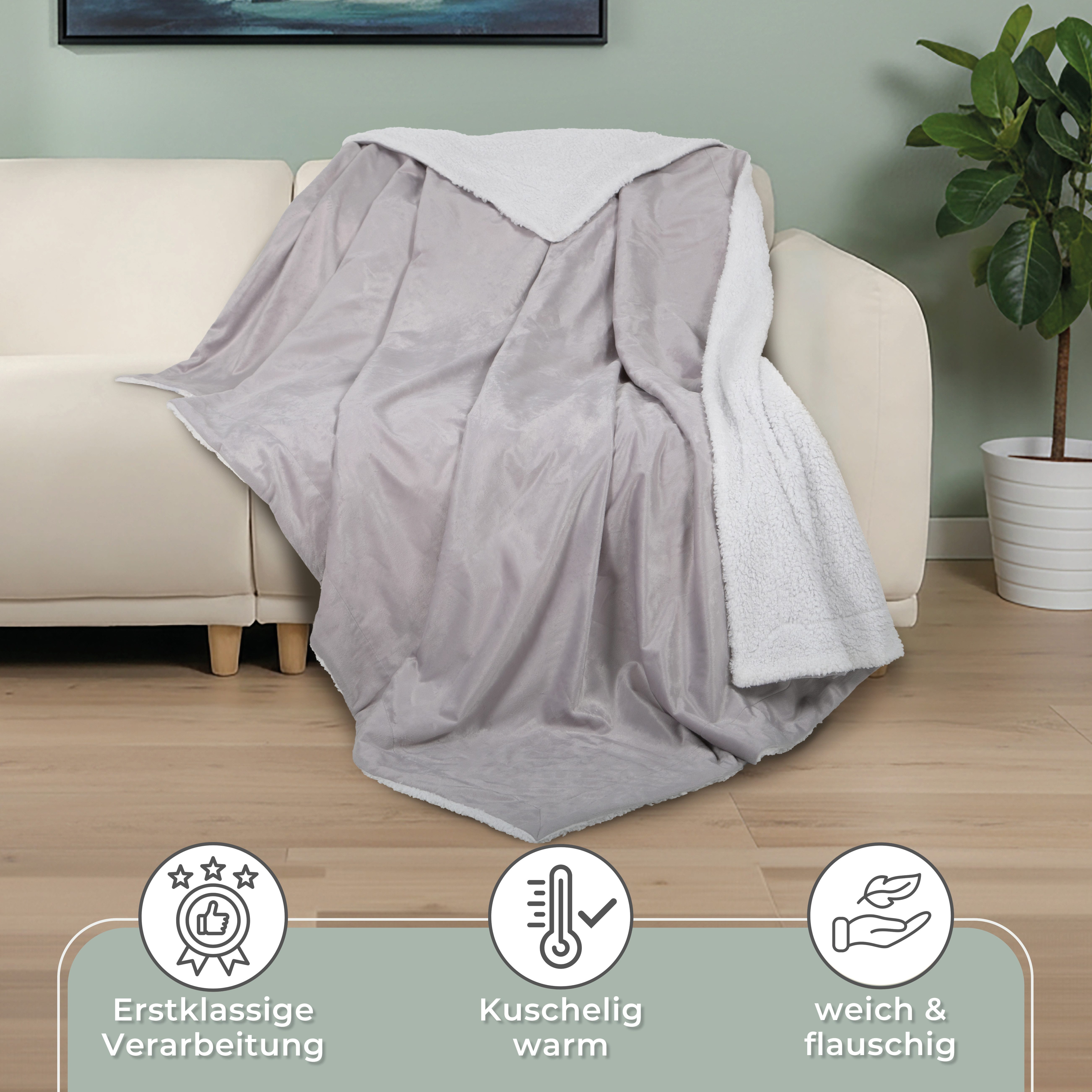 Wohndecke in Lammfell-Optik Kuscheldecke weich & flauschig - Sherpa Fleecedecke, Gräfenstayn, Warme Wolldecke & Sofaüberwurf Tagesdecke für Couch & Sofa – Bild 3 von 5