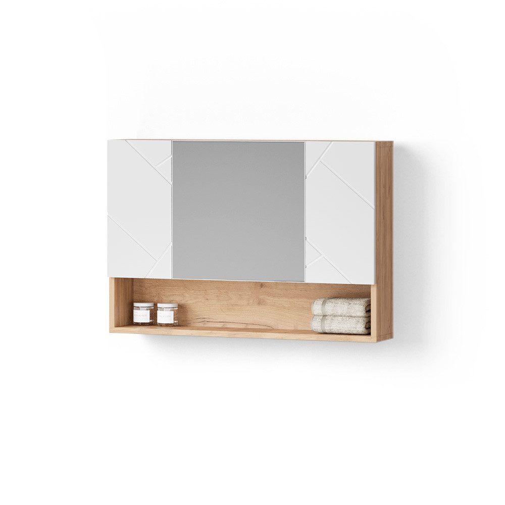 Livinity® Badezimmerspiegelschrank Ronco, Weiß Hochglanz/Goldkraft Eiche, 8 günstig online kaufen