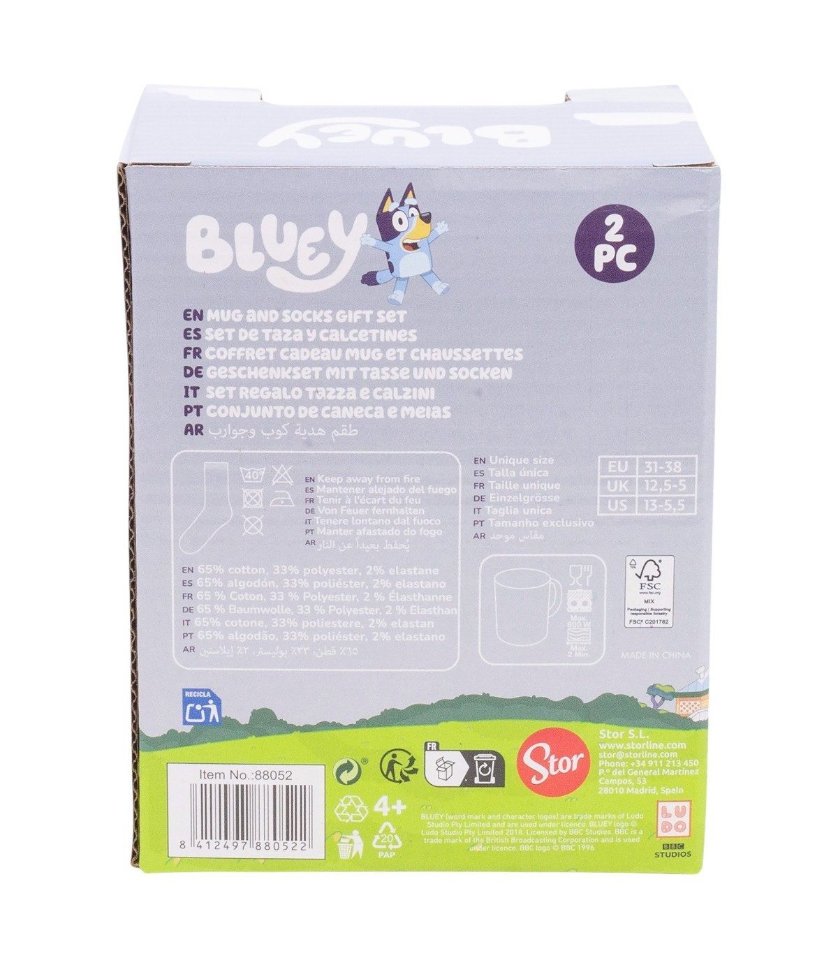 Bluey Tasse Socken Set Keramiktasse 325 ml mit Kindersocken, 2-tlg., Tasse: Keramik, Socken: Polyester
