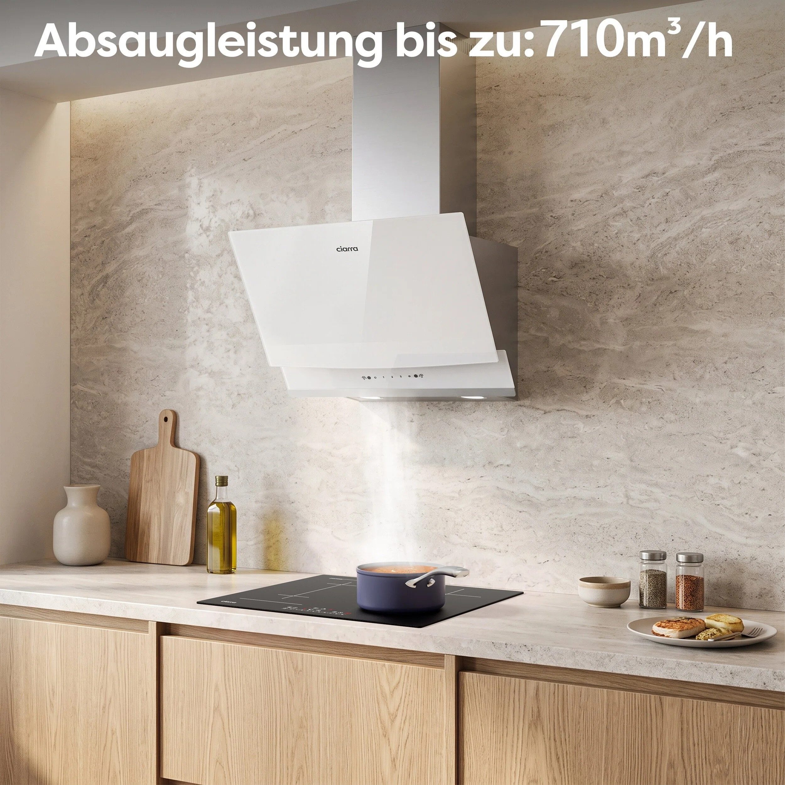 CIARRA Kopffreihaube 60 cm Dunstabzugshaube A+++ 710 m³/h starke Saugleistung CBCW6736A 60 cm Dunstabzugshaube A+++ 710 m³/h starke Saugleistung CBCW6736A, Gestensteuerung & Touch Control, Schräge Wandhaube Umluft & Abluft