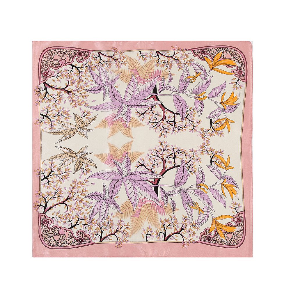 Vivi Idee Seidentuch 100% Maulbeerseide Halstuch Damen Tropische Blätter, Quadratisches 53x53 cm, bedrucktes Seidenschal