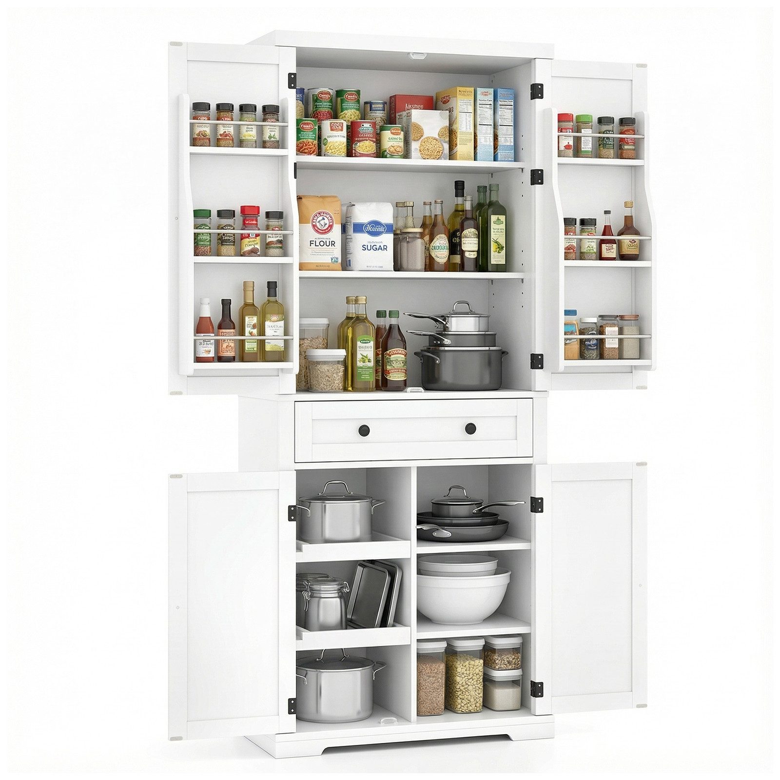 COSTWAY Vorratsschrank Küchenbuffet Hochschrank, mit Schiebetabletts, 184cm