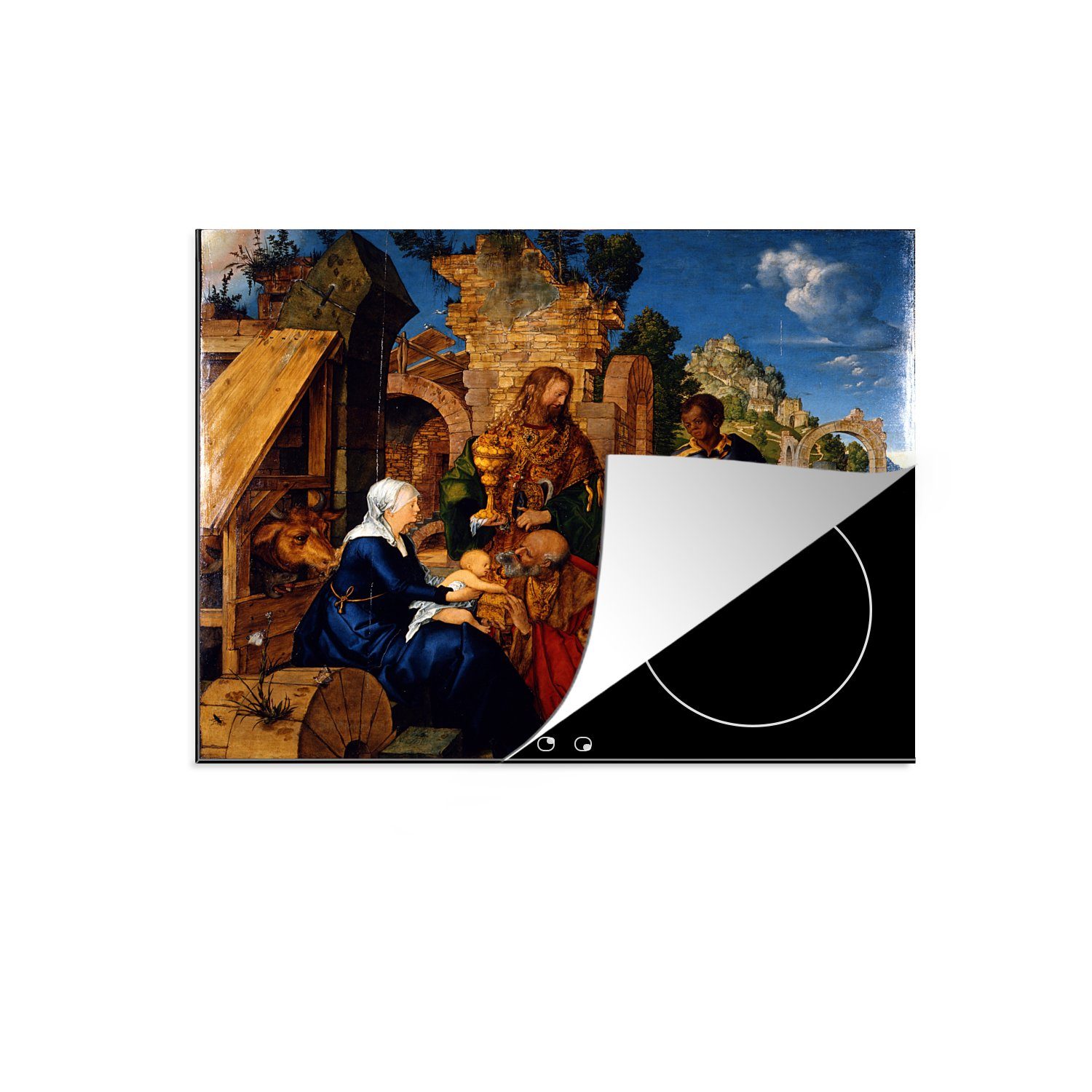 MuchoWow Herdblende-/Abdeckplatte Anbetung der Könige - Gemälde von Albrecht Dürer, Vinyl, (1 tlg), 60x52 cm, Mobile Arbeitsfläche nutzbar, Ceranfeldabdeckung