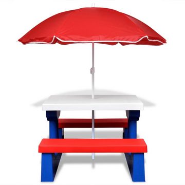 vidaXL Gartentisch Kinder-Picknicktisch mit Bänken Sonnenschirm Mehrfarbig