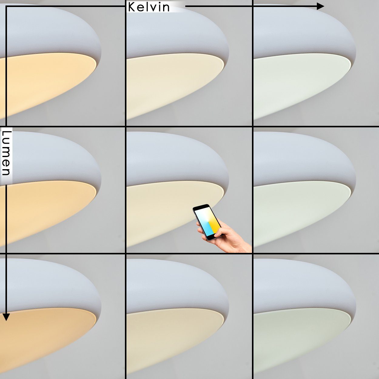 hofstein Hängeleuchte »Fiumedinisi« dimmbare Pendellampe aus Metall in Weiß, CCT 2700-6500 Kelvin, Hängelampem.Fernbedienung,Steuerbar über Smart App,27 Watt,3400 Lumen