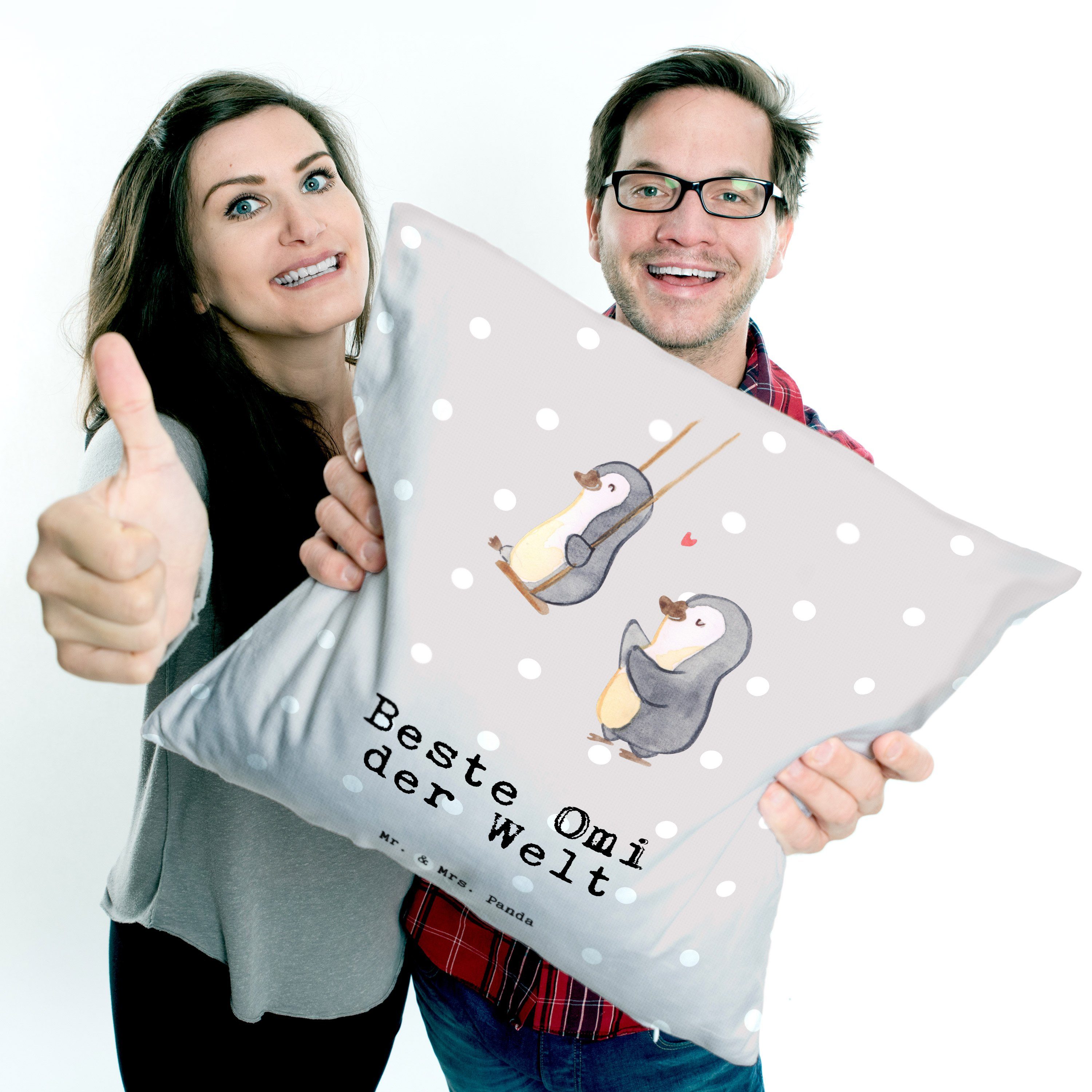 Mr. & Mrs. Ko - Welt - Dekokissen Panda Beste der Grau Pastell Pinguin Geschenk, Kissenhülle, Omi