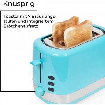 exquisit Frühstücks-Geschirrset Frühstücks Set FS 7101 - Kaffeemaschine - Wasserkocher-Toaster-hellblau