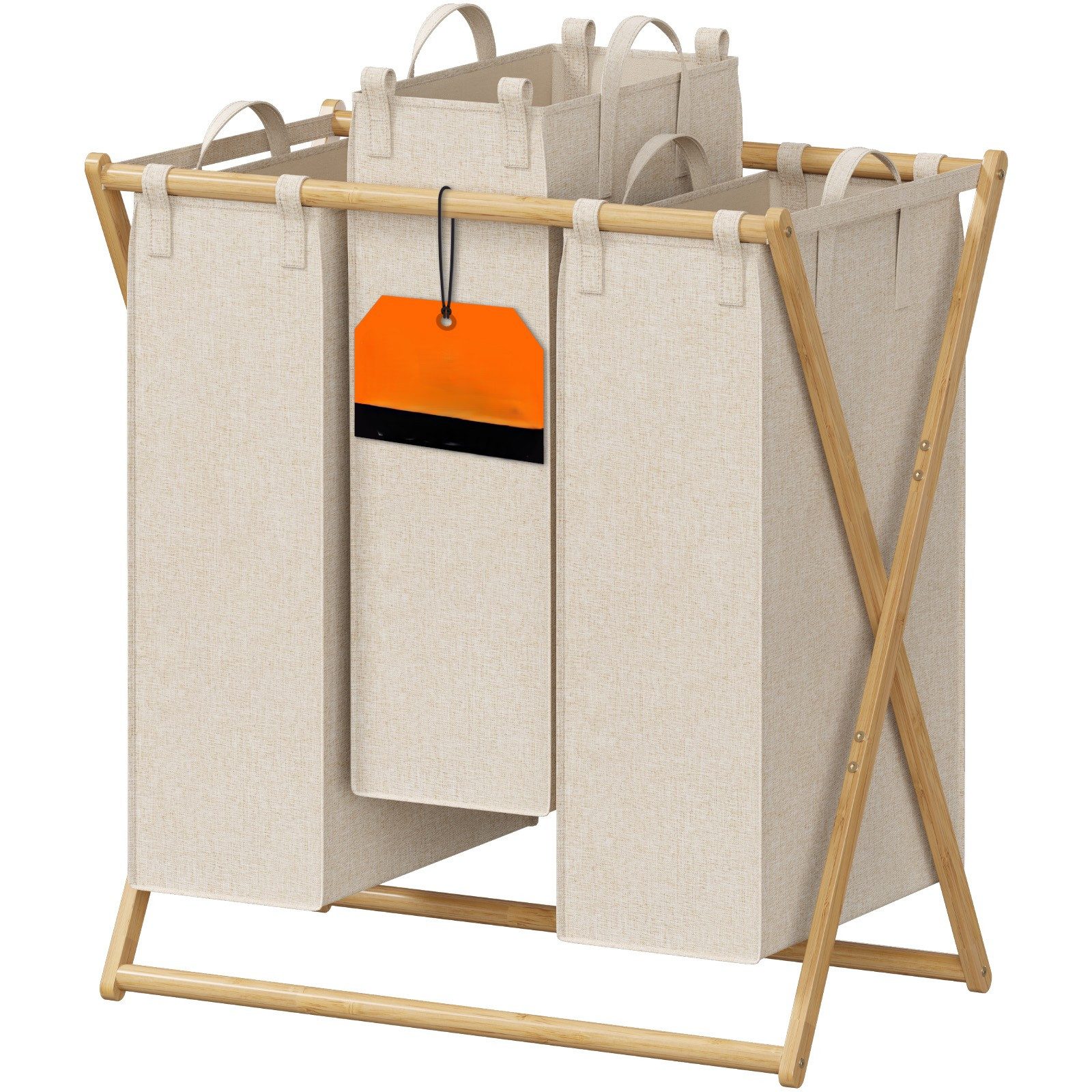 Lifewit Wäschebox 3 Fächer Faltbarer Wäschekorb Bambus Frame mit 3 Abnehmba günstig online kaufen