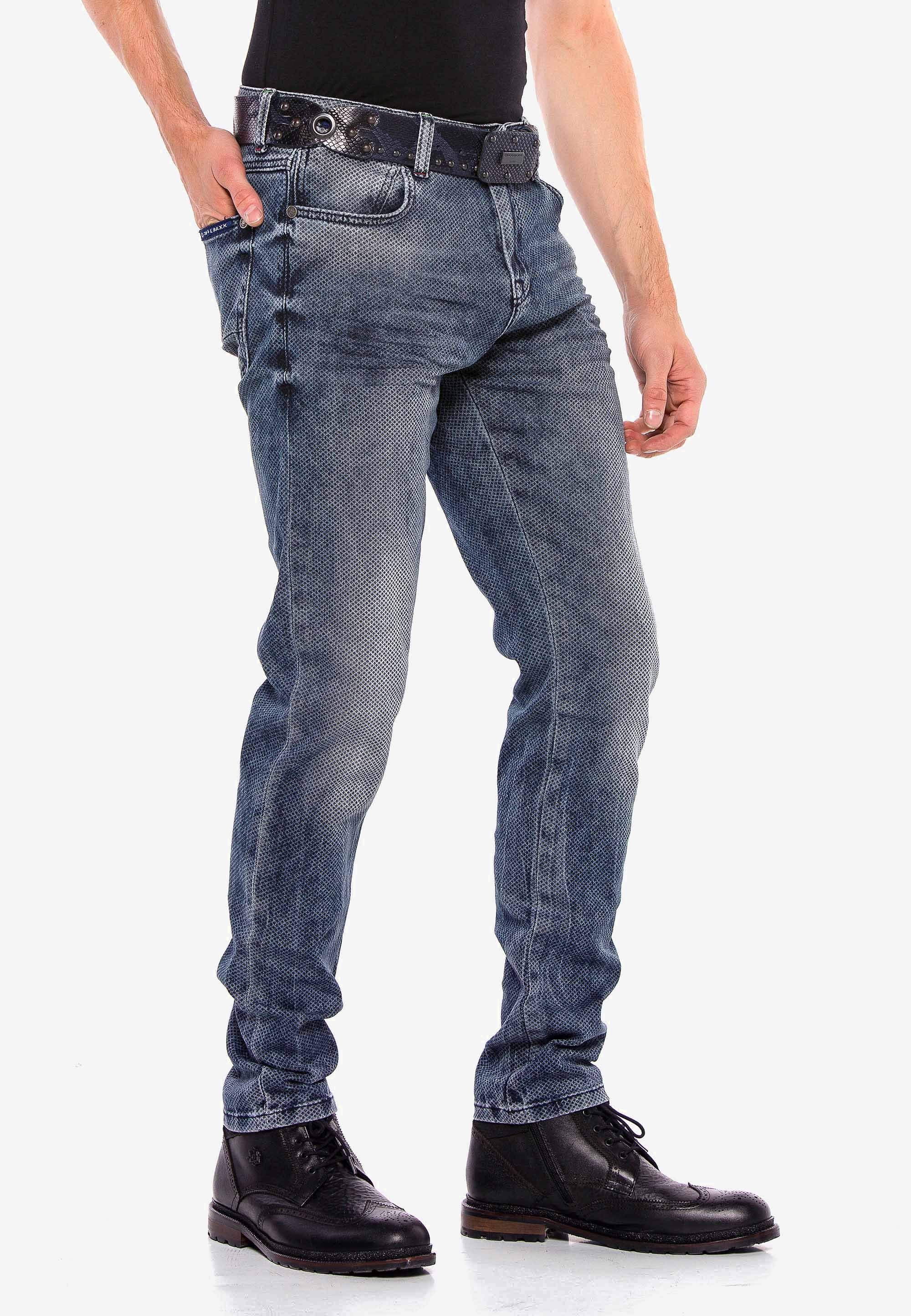 Slim-fit-Jeans Gitter-Musterung in & (1-tlg) mit Fİt Cipo Baxx blau Straight