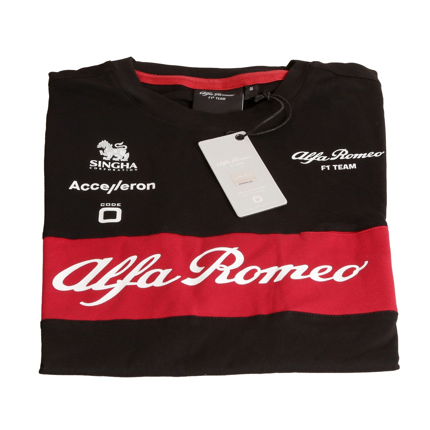 CODE-ZERO T-Shirt T-Shirt Alfa Romeo F1 Team Herren Schwarz Gr. S Formula 1 Racing Edition Rundhals Kurzarm Shirt Baumwollmischung Print