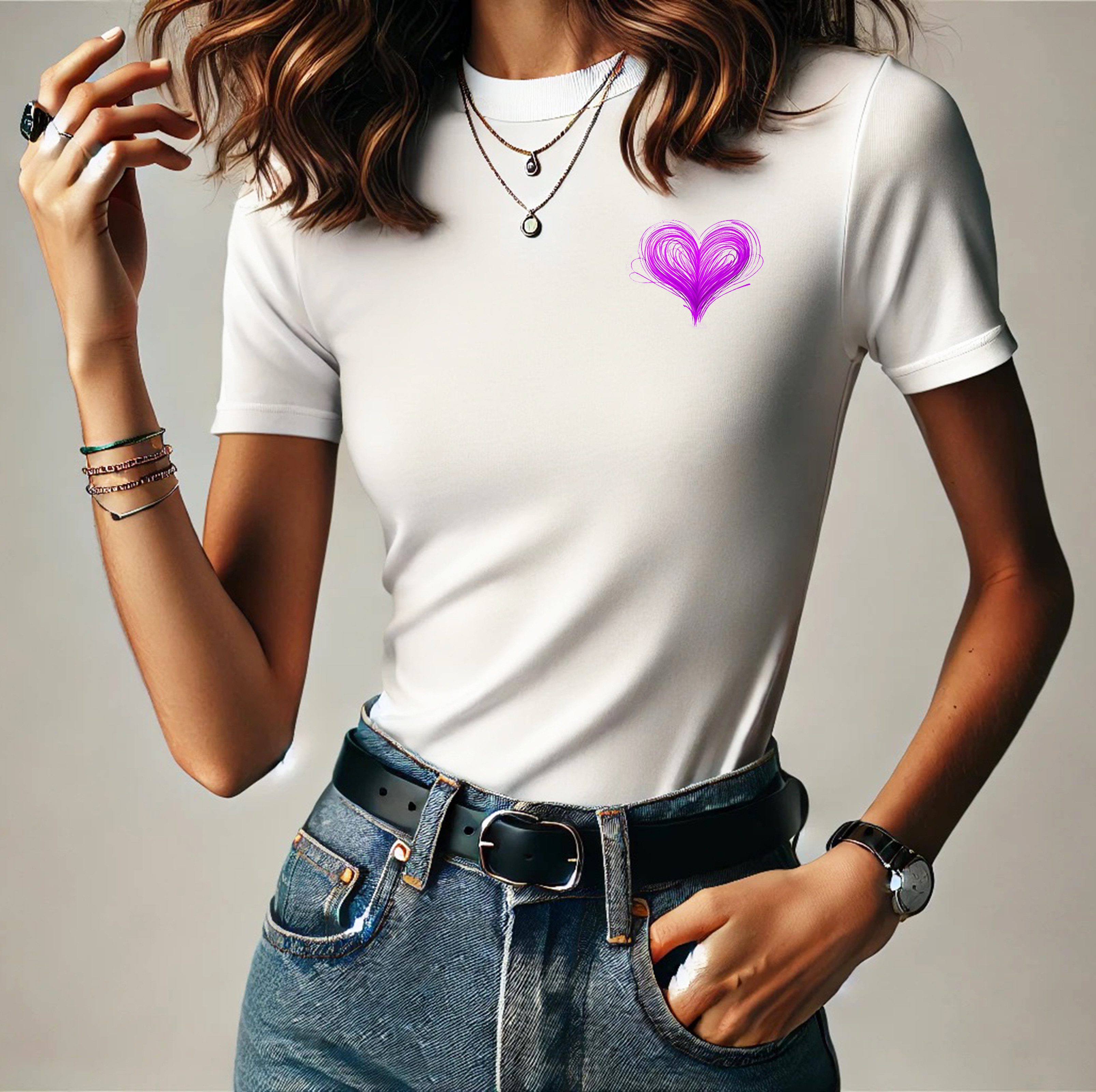 T-Shirt Damen Shirt Top Sommer kurzarm Basic Rundhals Herz
