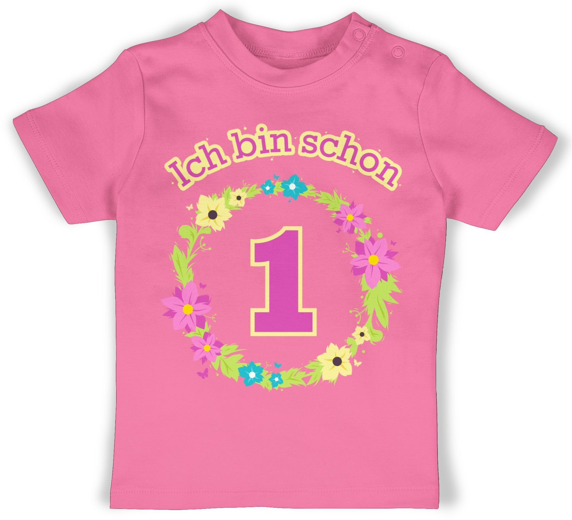Shirtracer T-Shirt Ich bin schon eins Blumenkranz 1. Geburtstag 1 Pink
