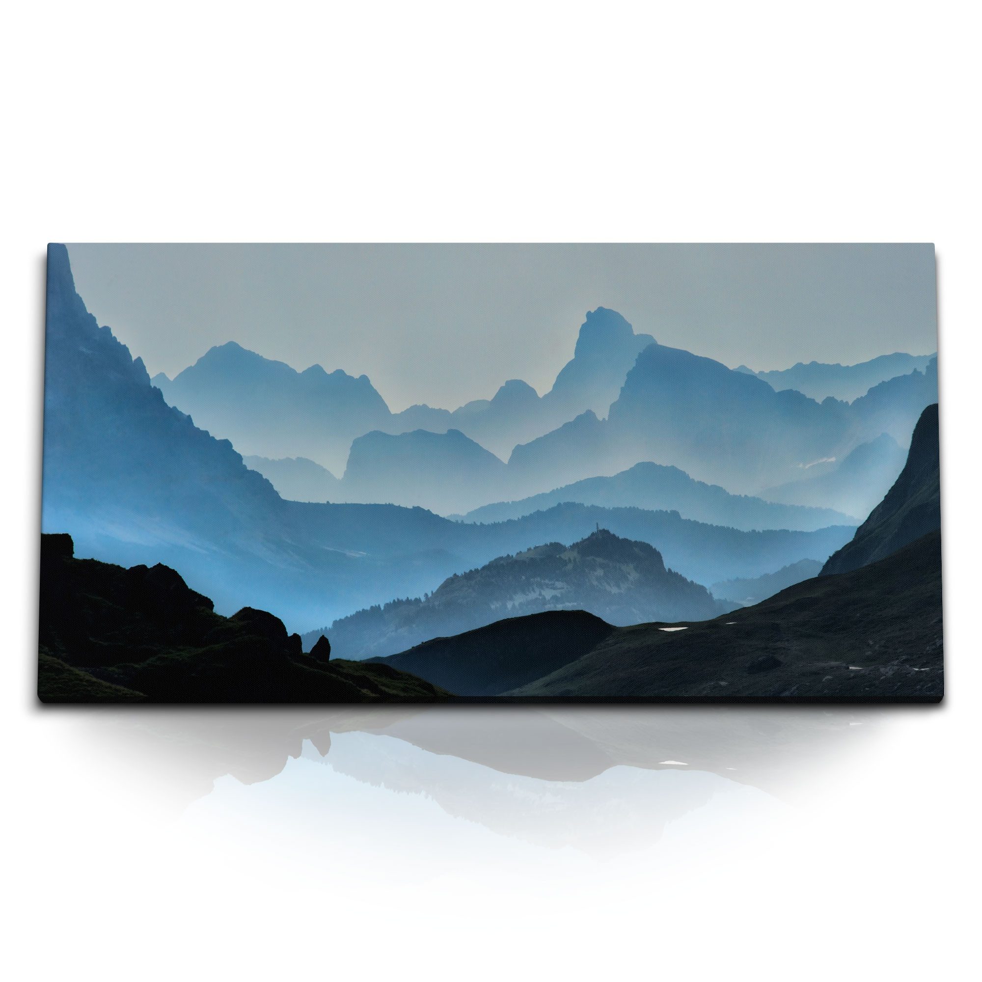 Leinwandbild Kunstdruck Bilder 120x60cm Berge Bergkette Blau Natur Gebirge