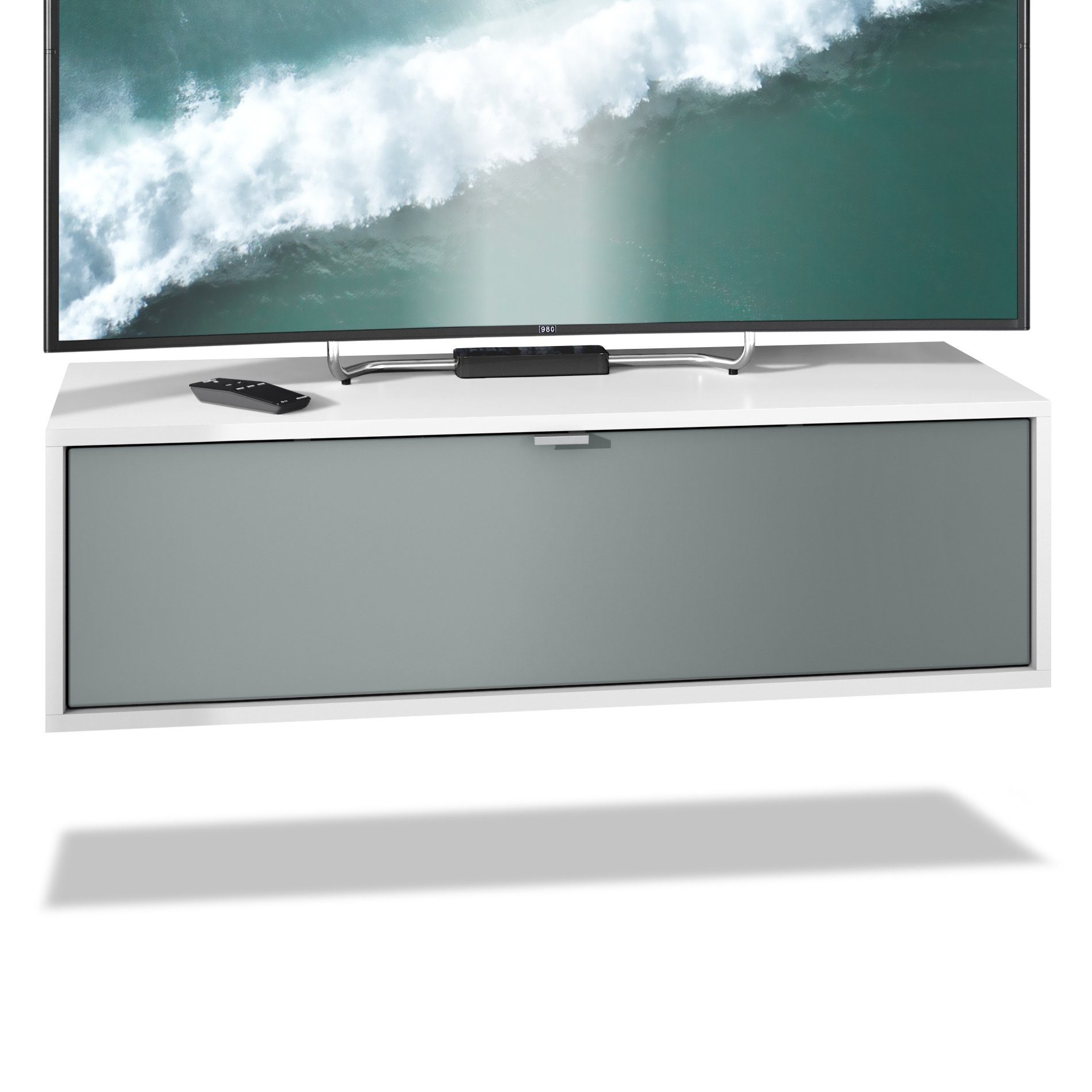 Vladon Lowboard Lana 1000 (TV-Kommode, mit Klappe), Weiß matt/Graphit Seidenmatt (100 x 29 x 37 cm)