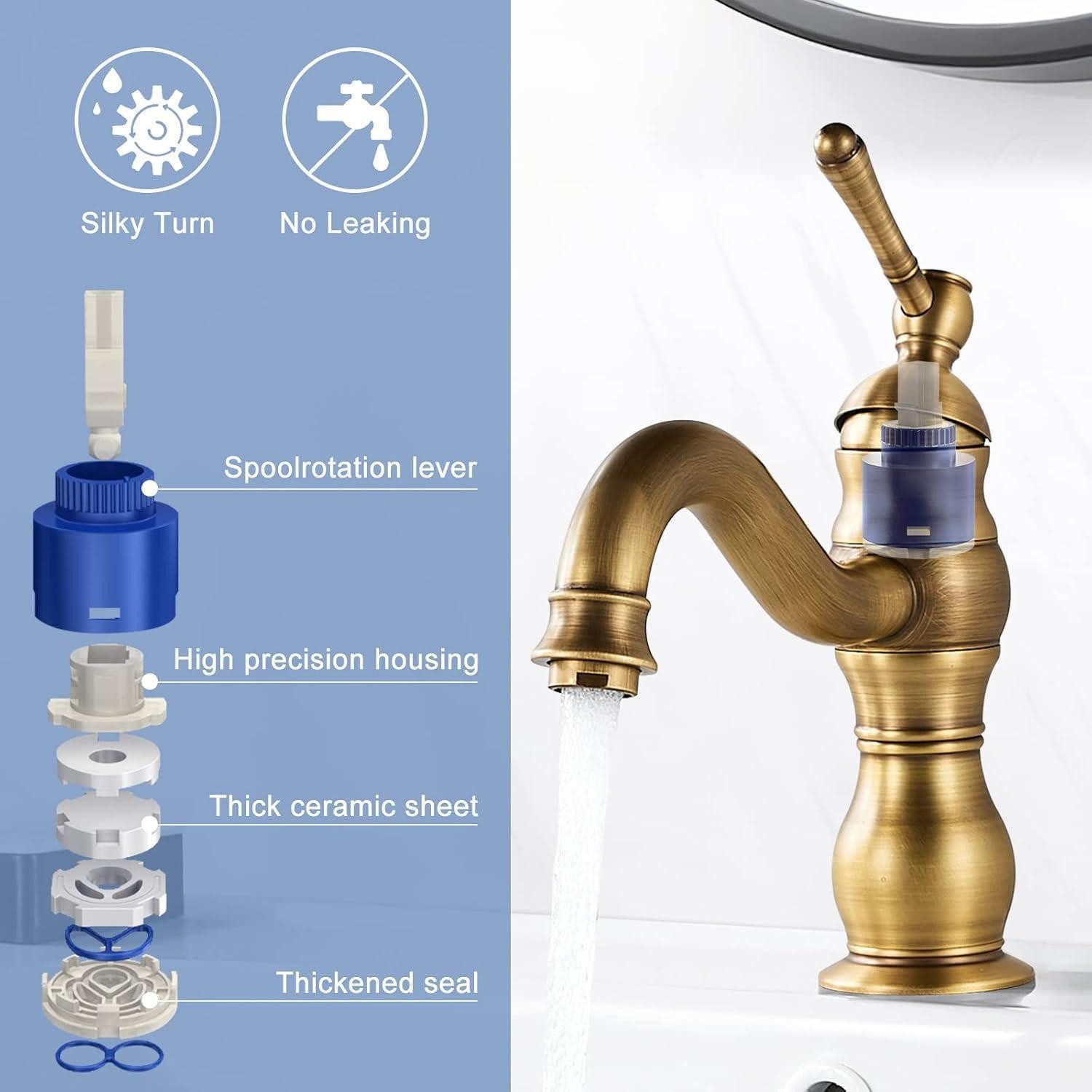 LuxusKollektion Waschtischarmatur Kisimixer Wasserhahn Antik Bronze 360° Schwenkbar Retro Messing EU