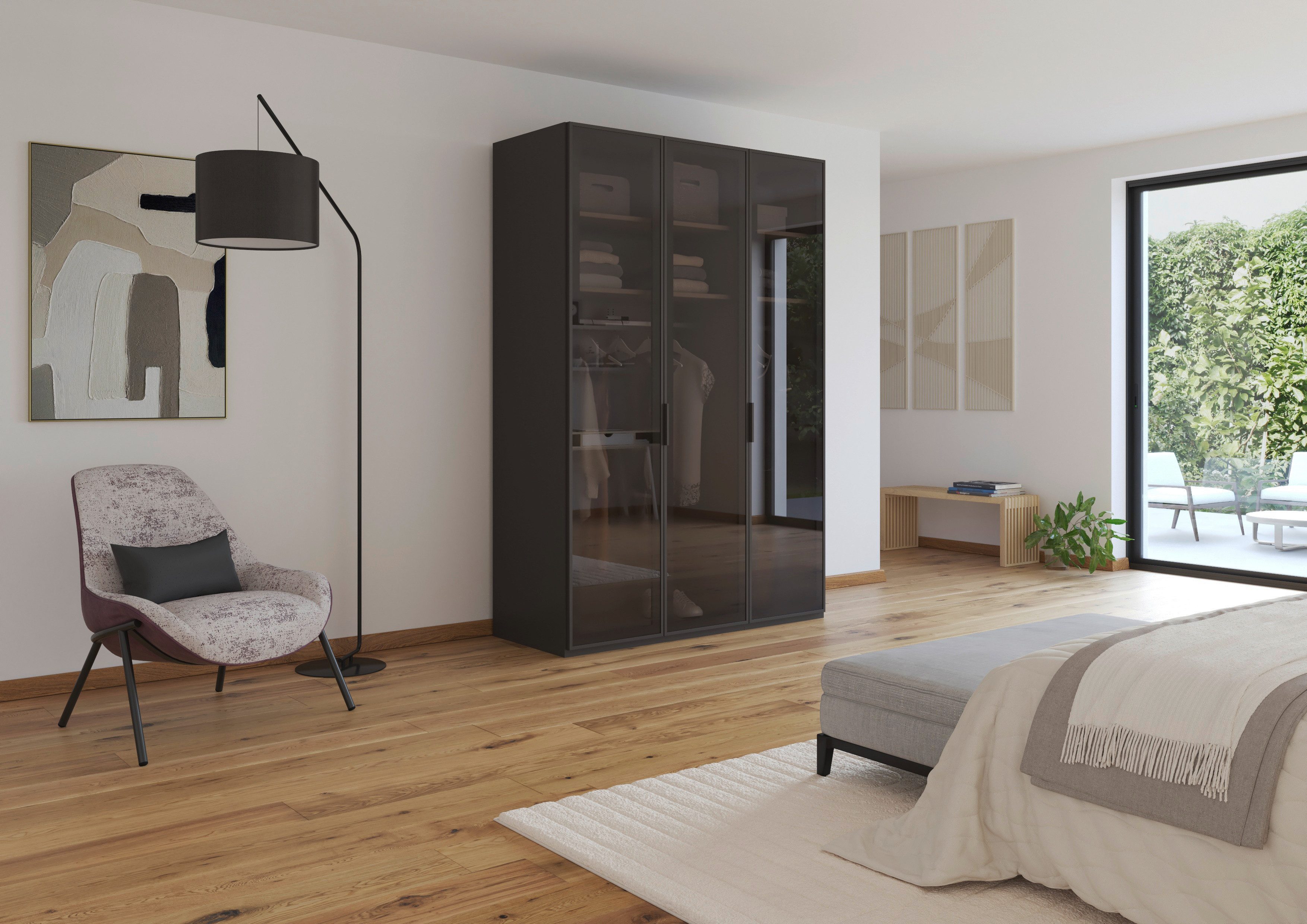 rauch Kleiderschrank Schrank Garderobe SKAT SHINE Breiten 151/201/251/301cm, Höhe 223/235cm (3 verschiedene Ausstattungen BASIC/CLASSIC/PREMIUM (inkl. SOFT-CLOSE) edle Schrankfront mit hochwertigen Glasrahmentüren MADE IN GERMANY
