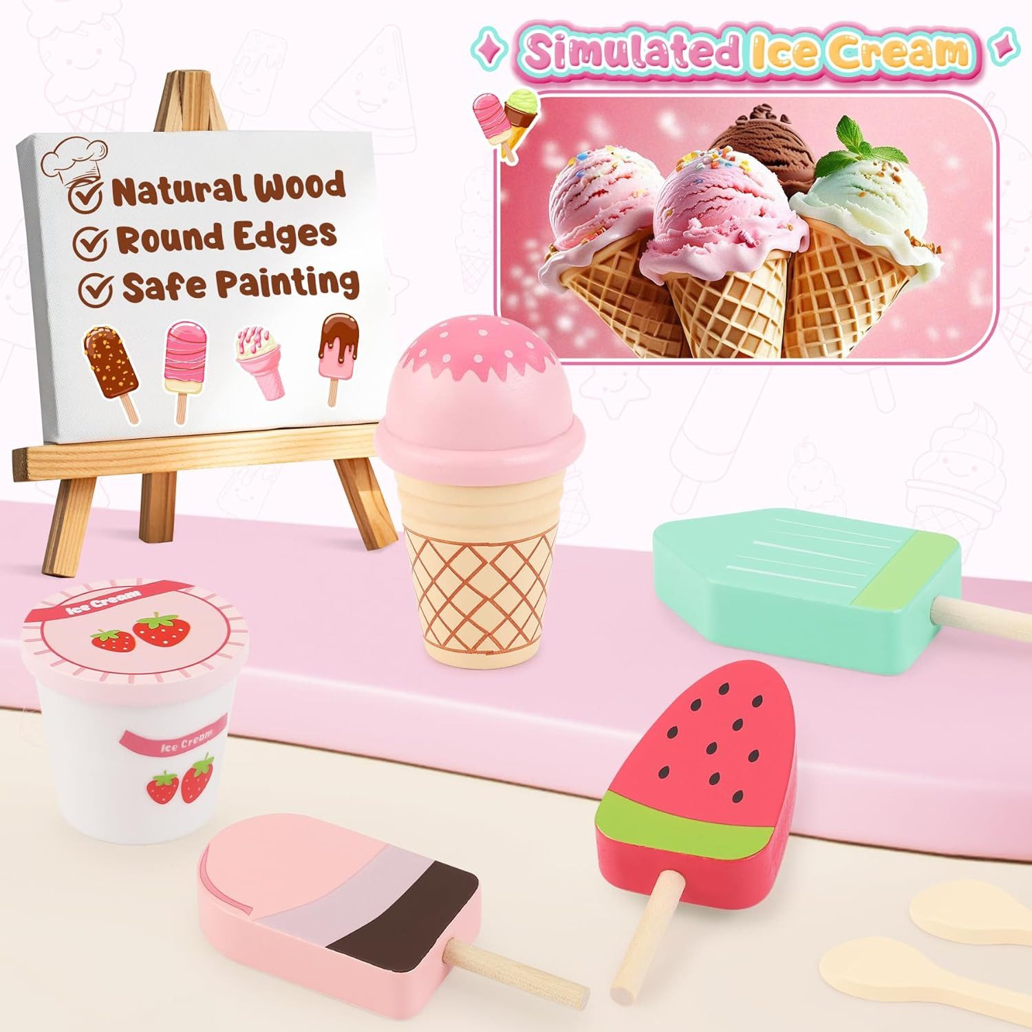 POPOLIC Spielküche Eisdiele Kinder Holz, Kaufladen günstig online kaufen