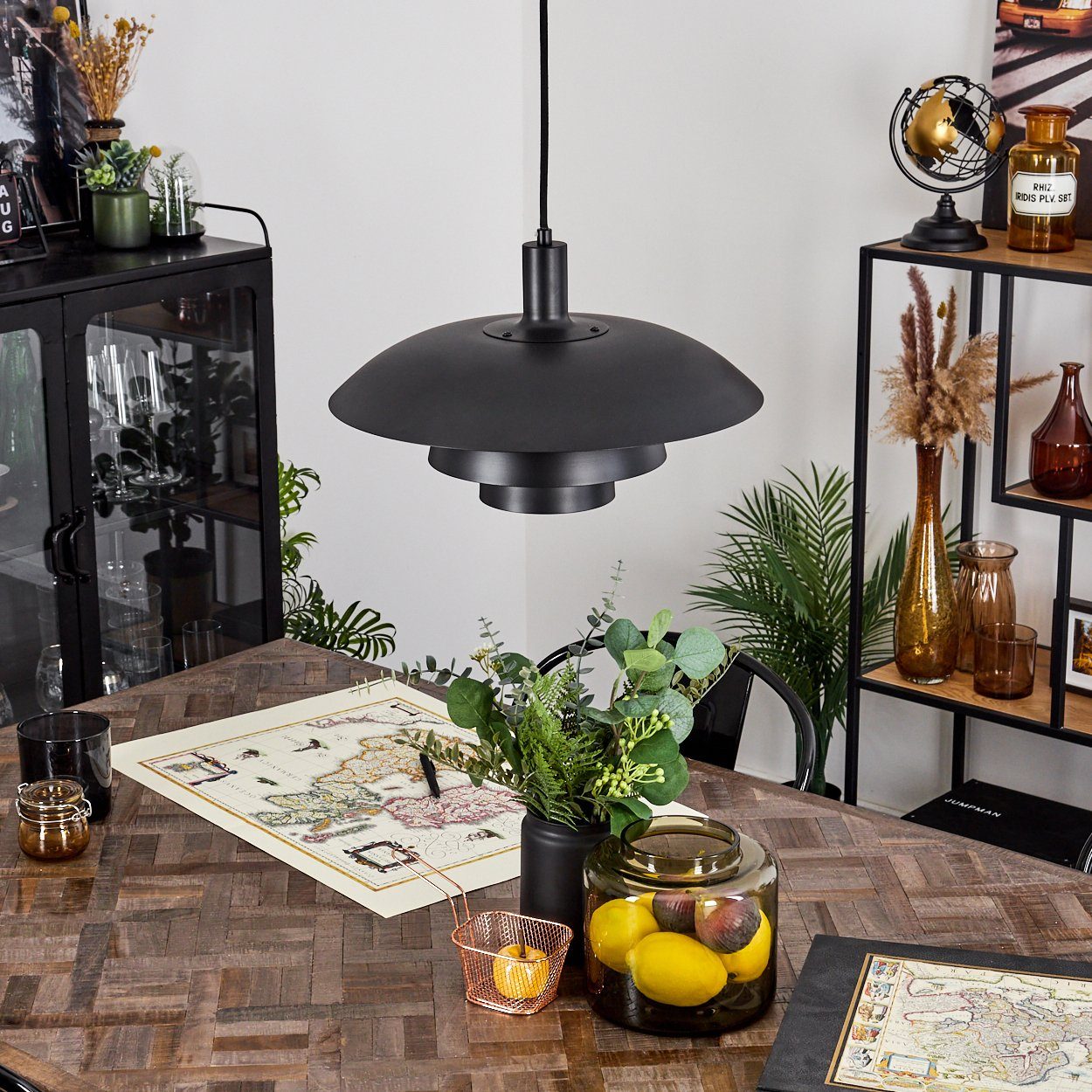 hofstein Hängeleuchte Hängelampe aus Metall in Schwarz/Kupfer, ohne Leuchtmittel, mit rundem Schirm (38 cm), Höhe max. 114,5 cm, 1 x E27 – Bild 2 von 5
