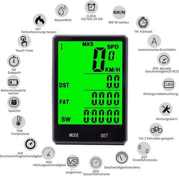 Welikera Fahrradcomputer Kabellos Multi Funktionen Bike Kilometerzähler Wasserdicht,LCD-Display