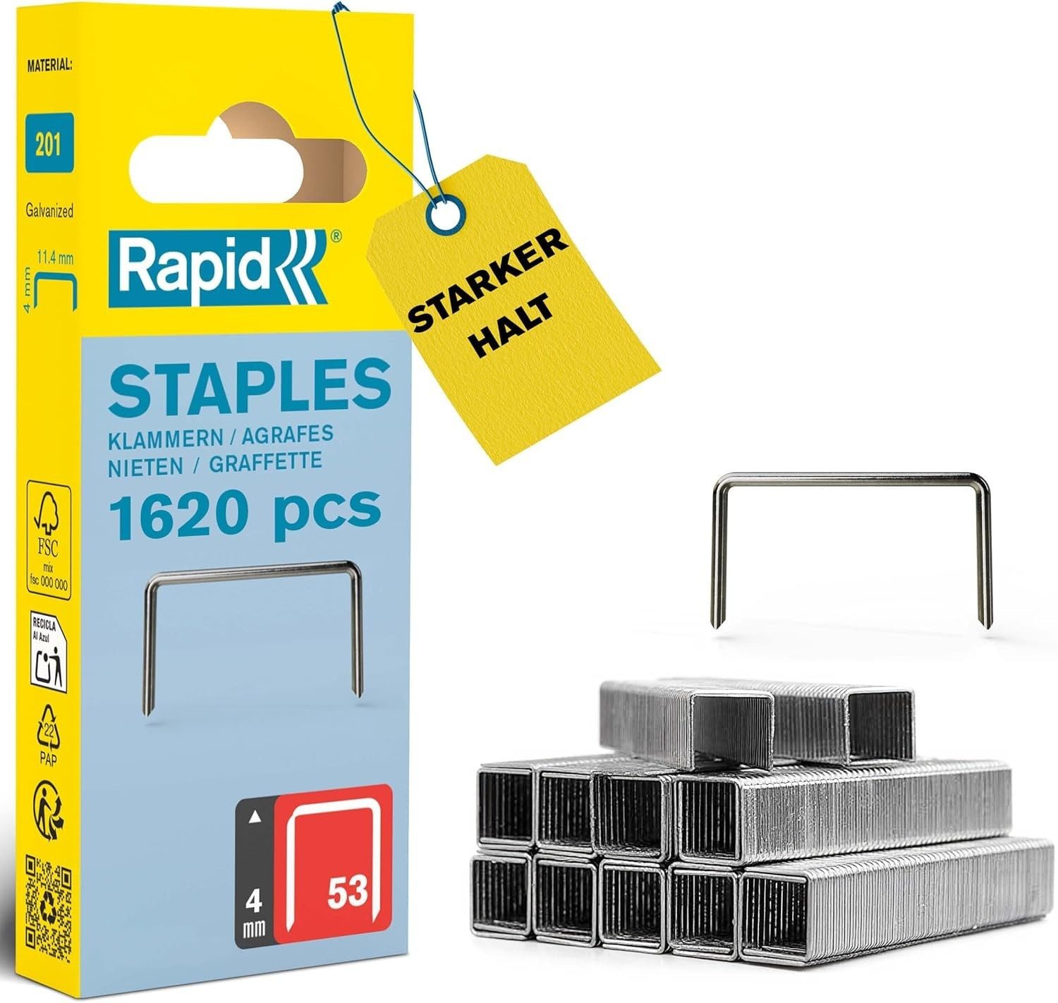 Rapid Akku-Tacker Rapid Tackerklammern Typ 53 4 mm Feindrahtklammern 1600 Stück, (Hochwertige Feindrahtklammern für kompatible Tacker und Klammergeräte – ideal für präzise Befestigungsarbeiten), Heftklammern Stk
