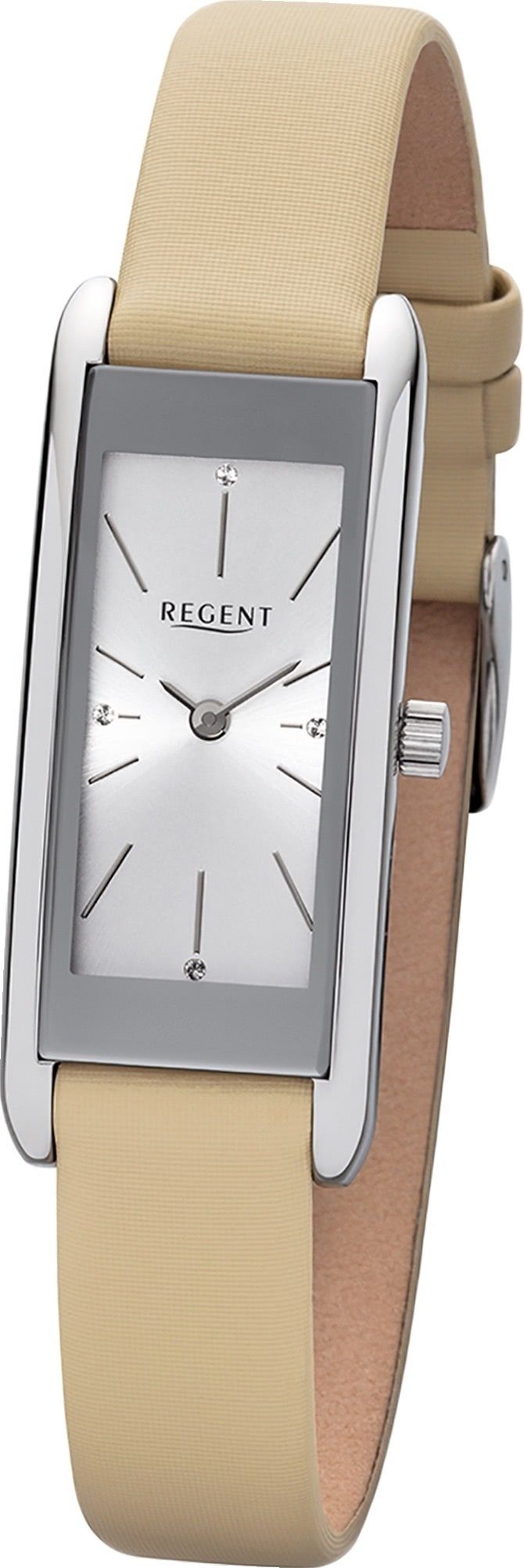 Regent Quarzuhr Regent Leder Damen Uhr BA-458 Analog, (Analoguhr), Damenuhr  Lederarmband beige, braun, eckiges Gehäuse, groß (ca. 41mm)