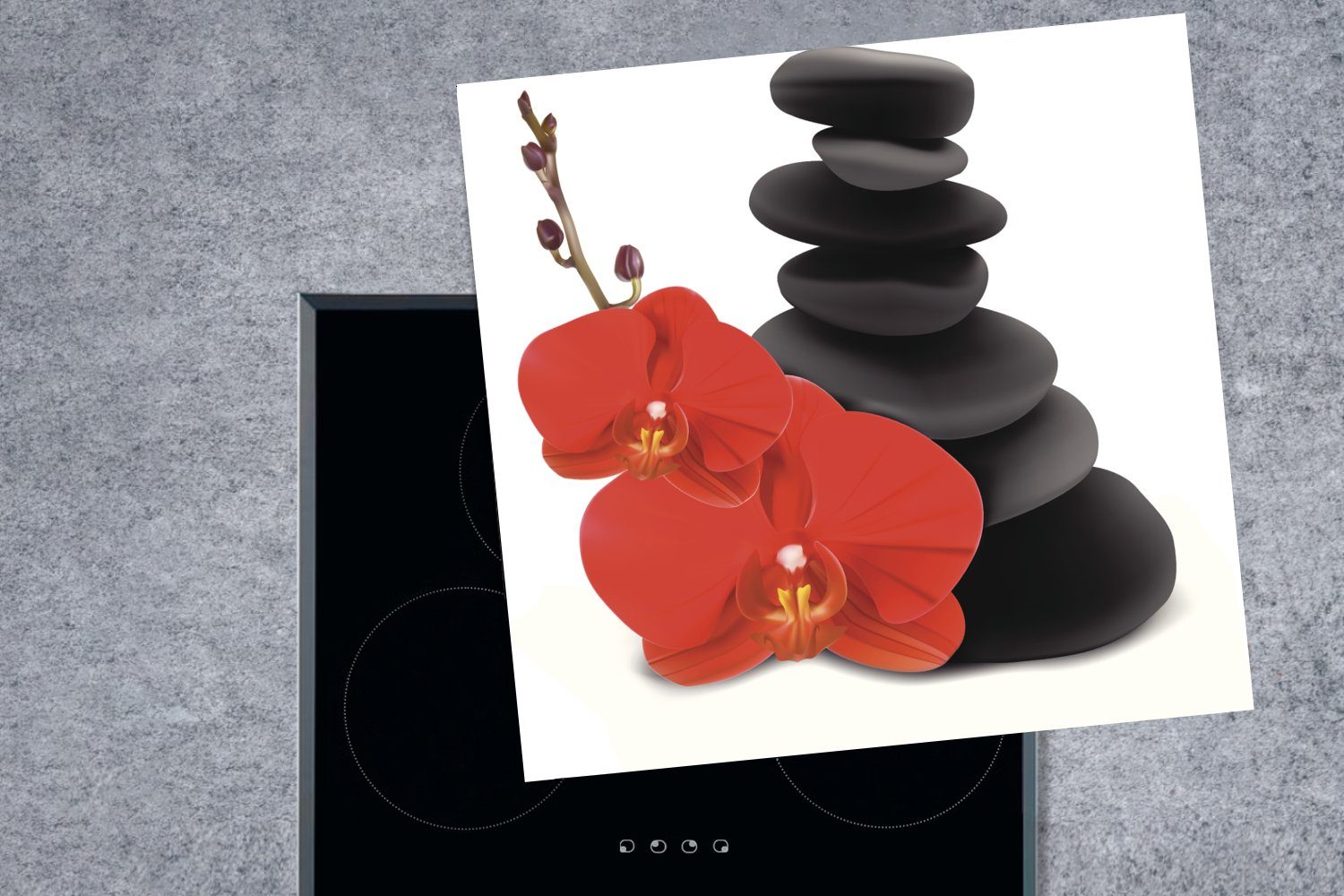 MuchoWow Herdblende-/Abdeckplatte Eine Vektor-Illustration Arbeitsplatte Vinyl, mit schwarzen, von roten einer Orchidee tlg), cm, (1 Ceranfeldabdeckung, für 78x78 küche