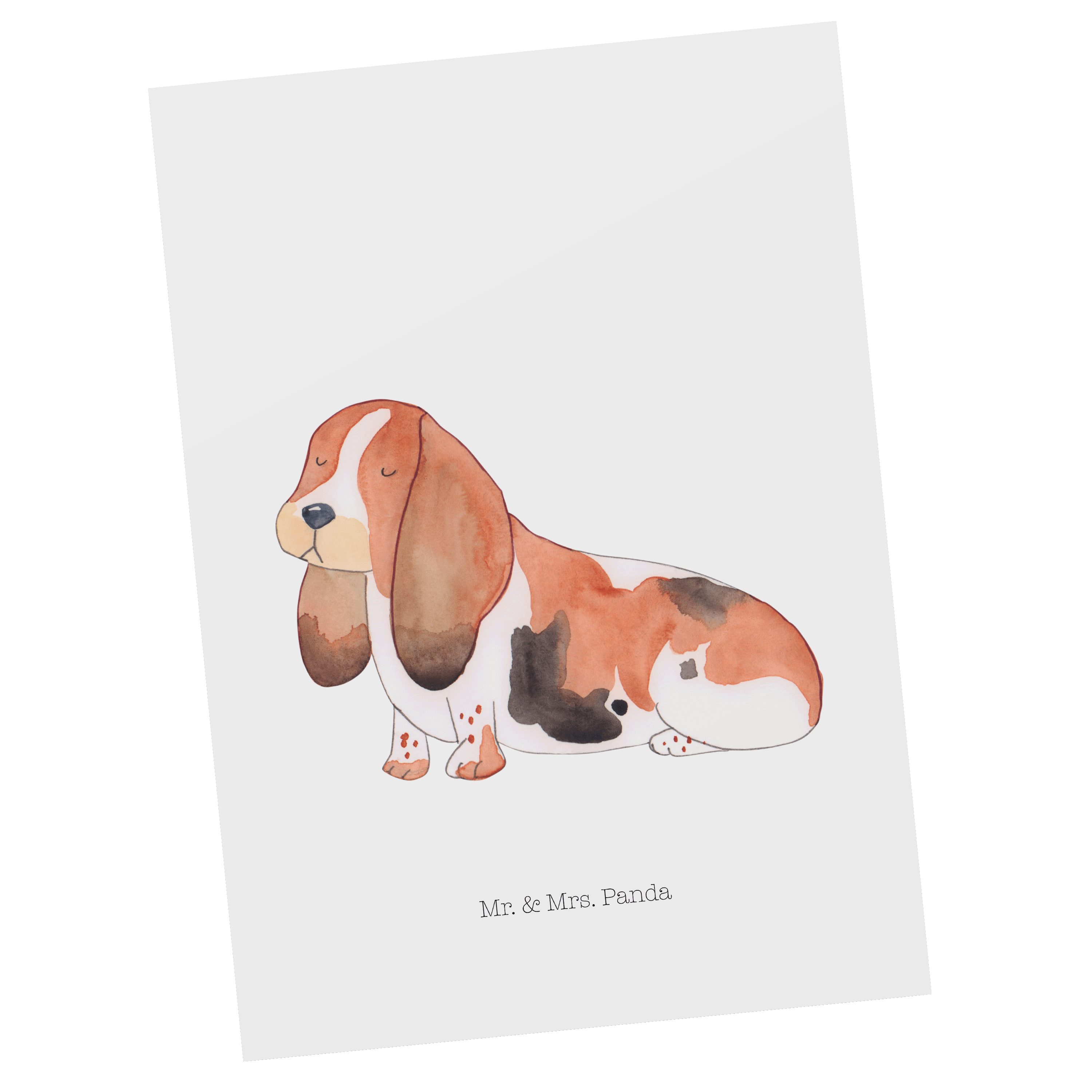 Mr. & Mrs. Panda Postkarte Hund Basset Hound - Weiß - Geschenk, geschecktes Fell, kinderlos, Hun