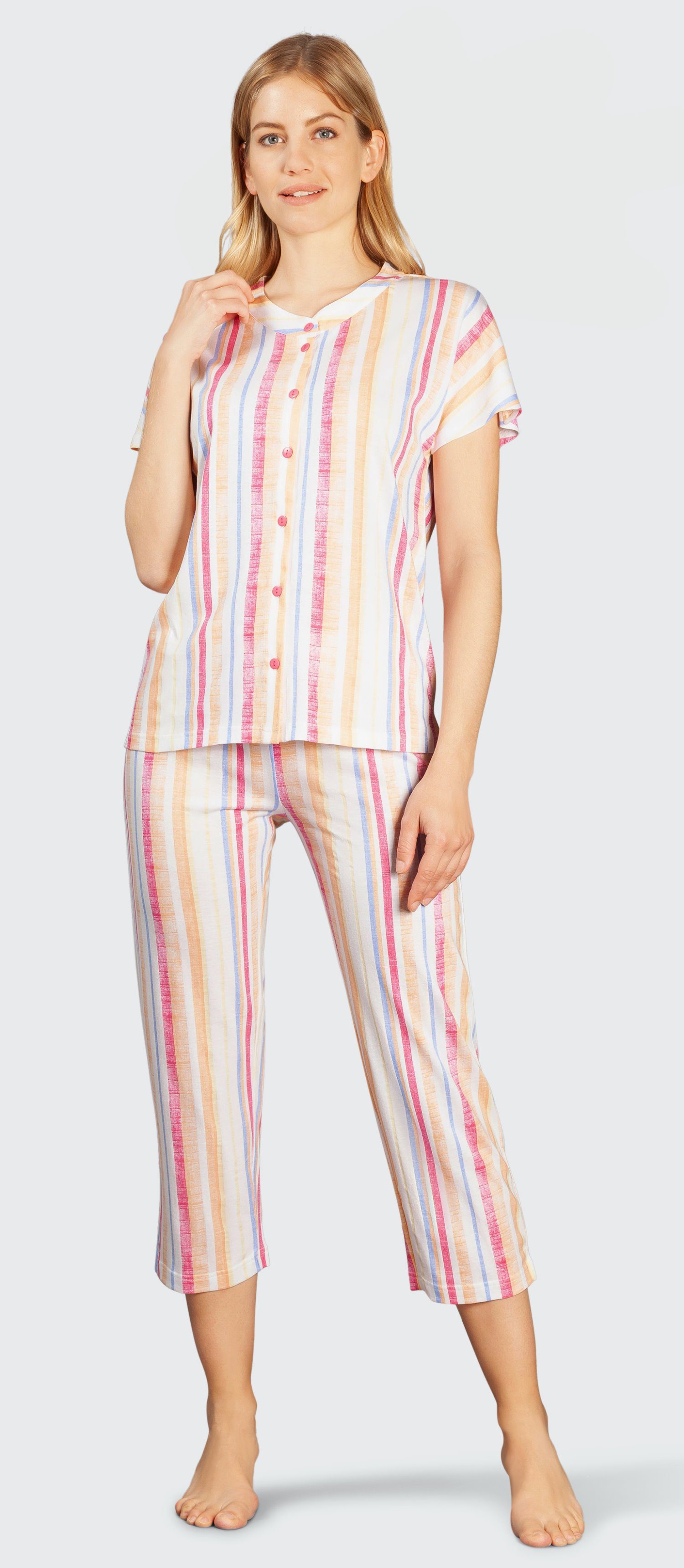 Hajo Schlafanzug Damen Pyjama geknöpft (2 tlg) farbenfroh