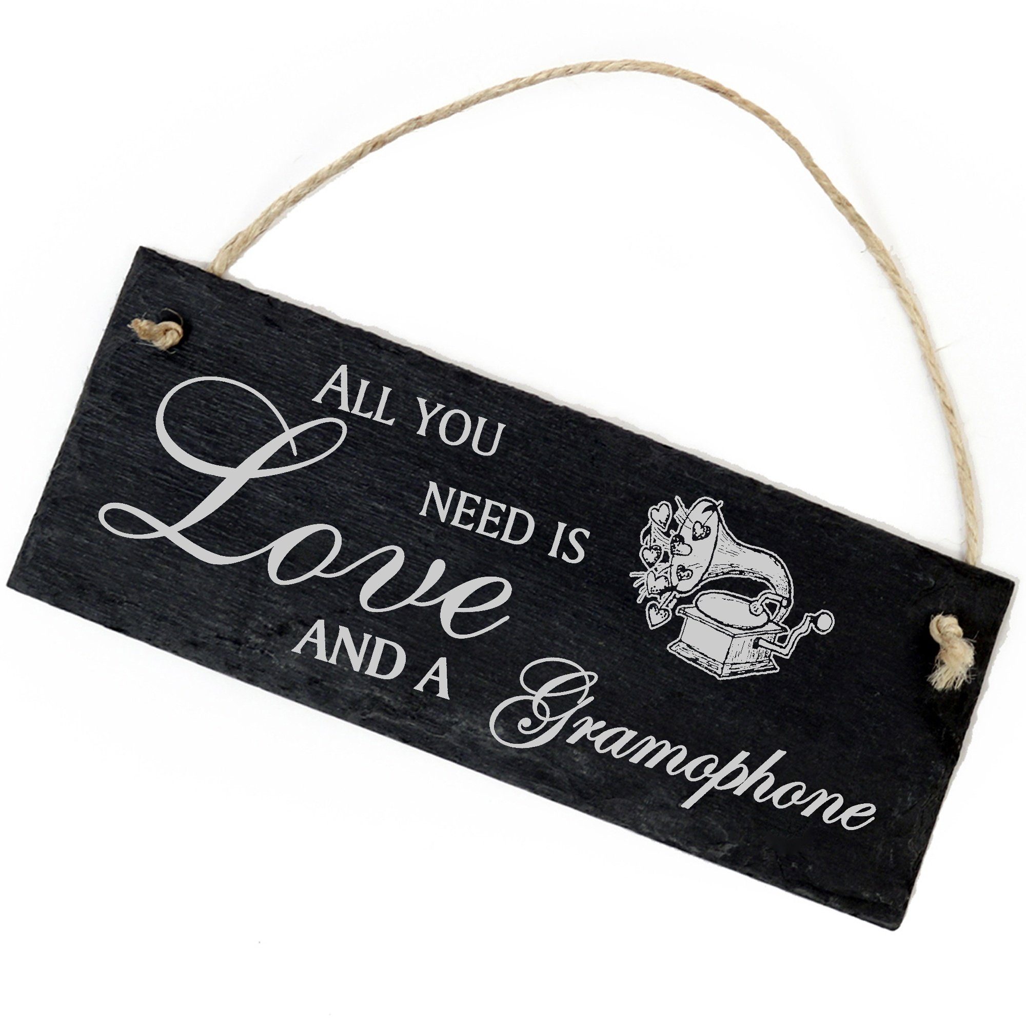 Dekolando Hängedekoration Grammophon mit Herzen 22x8cm All you need is Love and a Gramophone