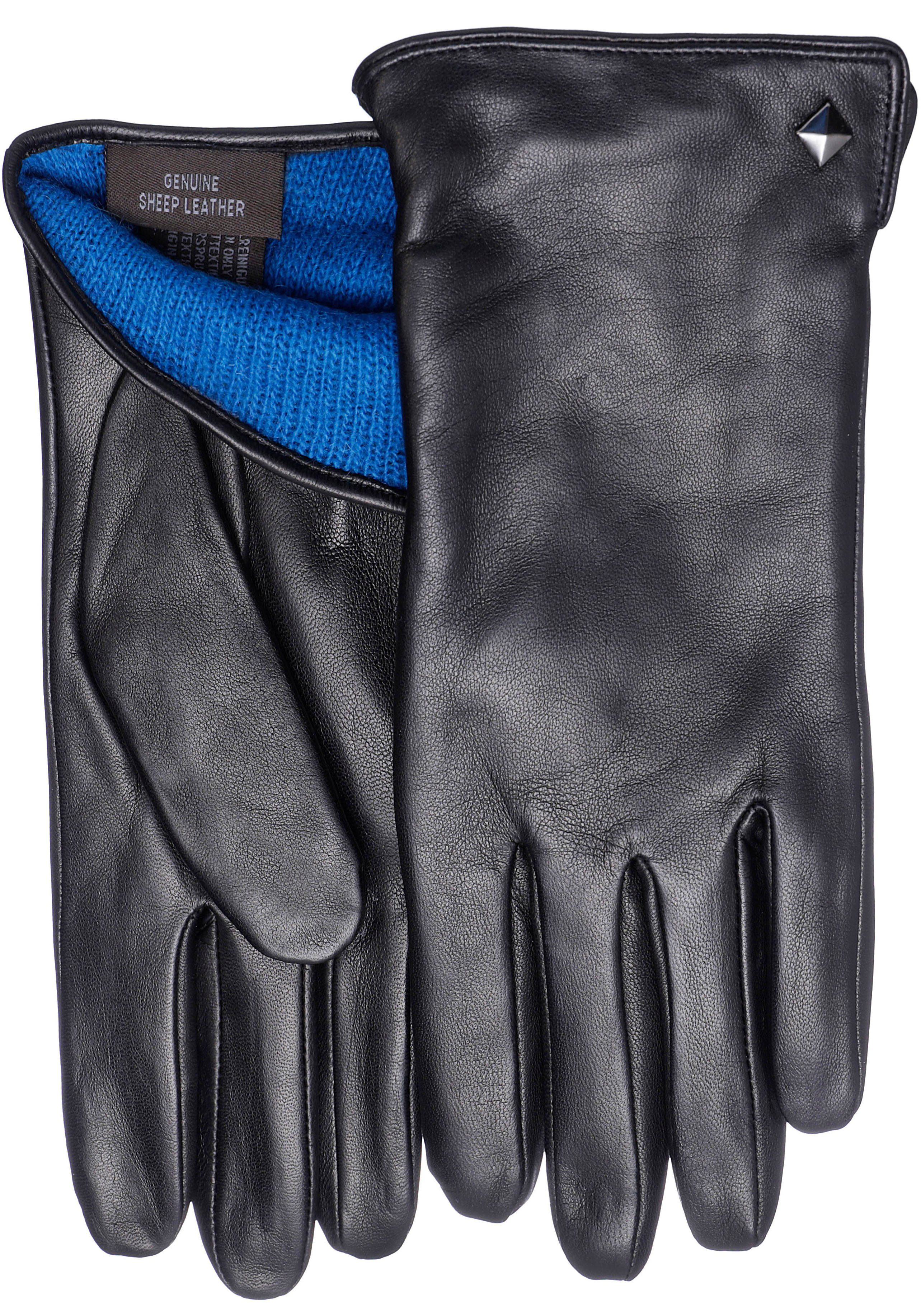PEARLWOOD Lederhandschuhe Meg dekorativer Rockstud - elastischer Bund - Seitenschlitz black