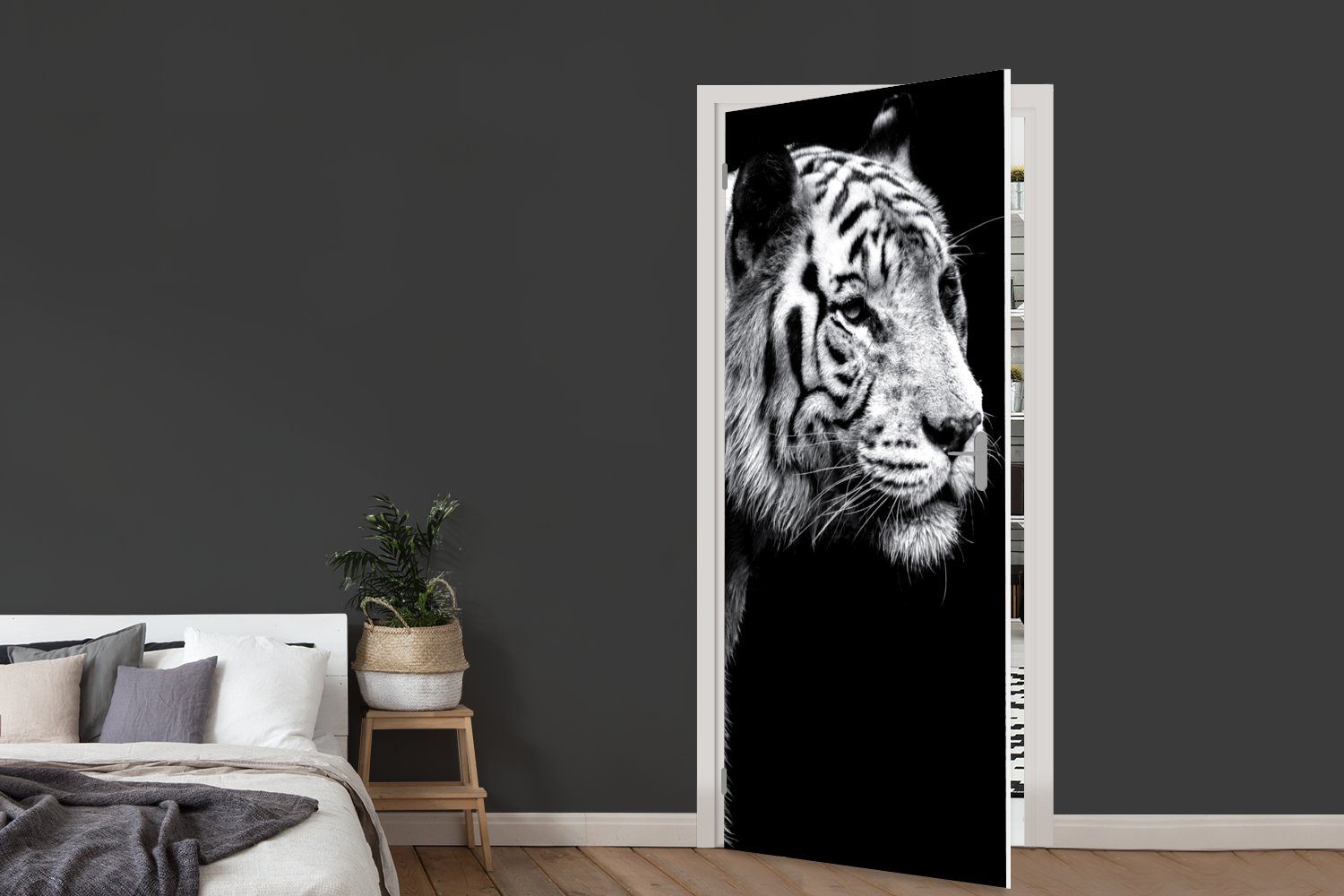 MuchoWow Türtapete Tierprofil Tiger in Matt, St), Türaufkleber, 75x205 cm Fototapete Tür, für und weiß, schwarz (1 bedruckt