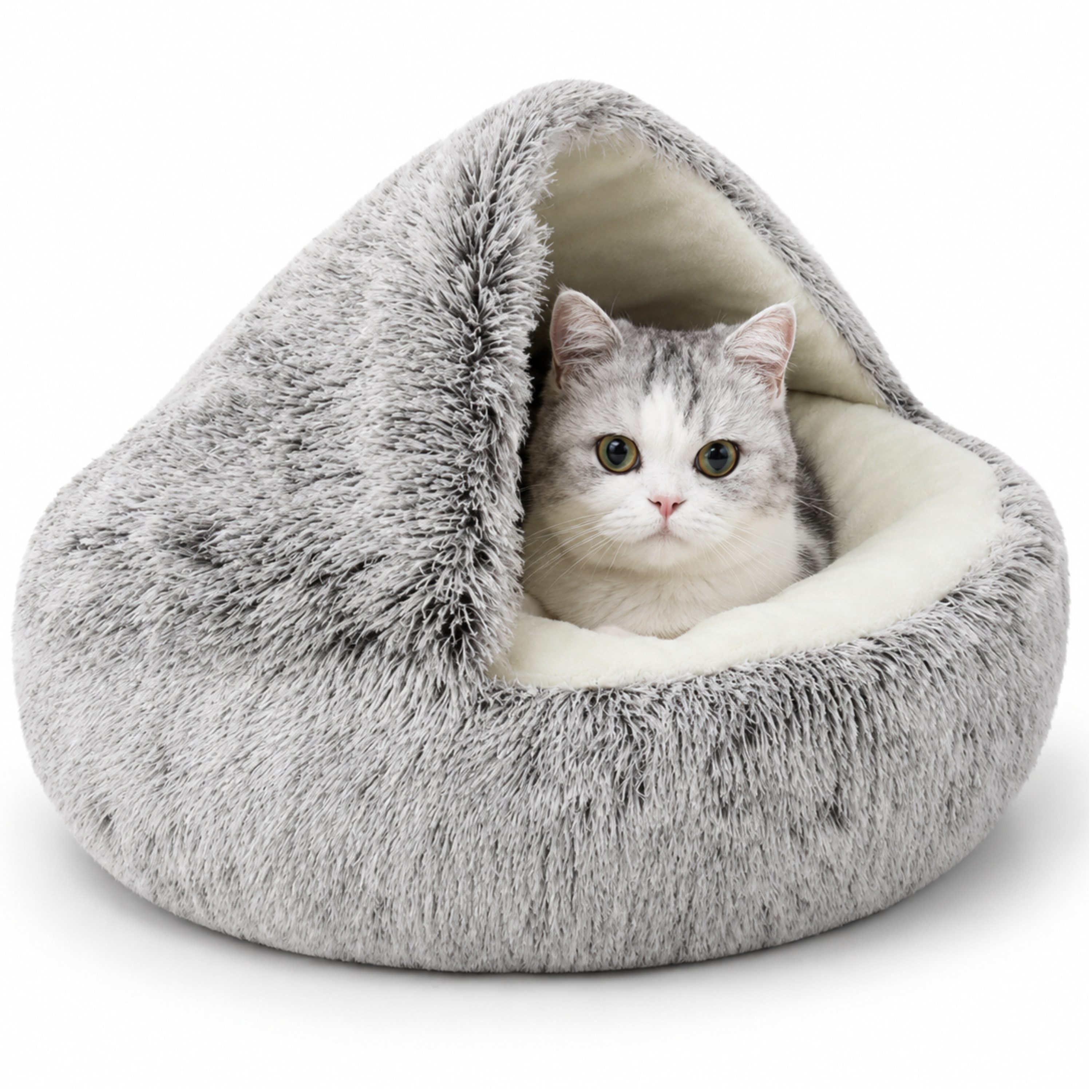 StellarLuma Katzenhaus Katzenhöhle Katzenhaus Katzenbett 40 cm Plüsch Schlafplatz grau 2-in-1, 2-in-1 Katzenhöhle aus Plüsch mit warmem Schlafnest für Katzen