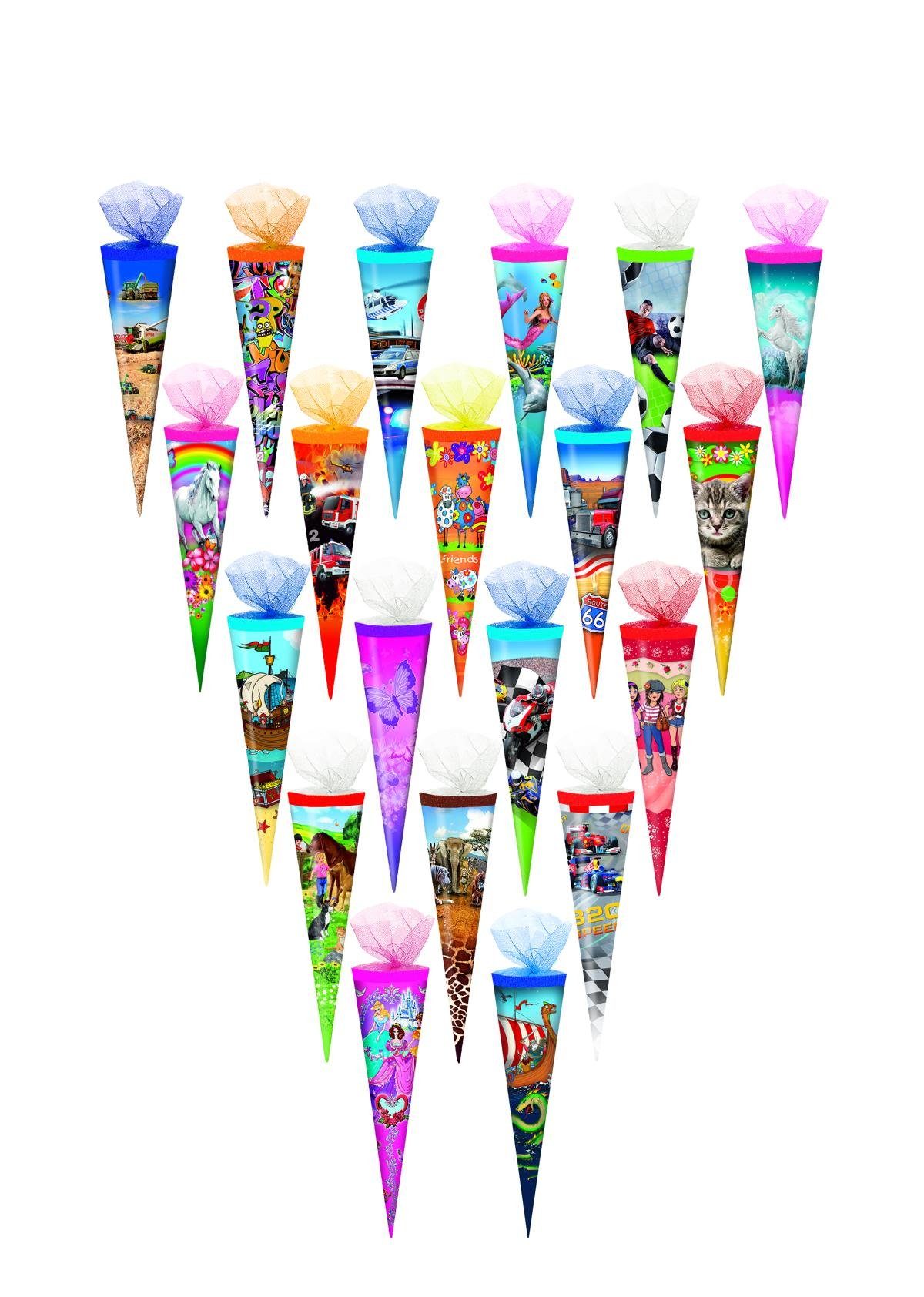 Livepac Office Schultüte 20x Schultüte / Zuckertüte / 35cm / Tüllverschluss / 20 verschiedene M