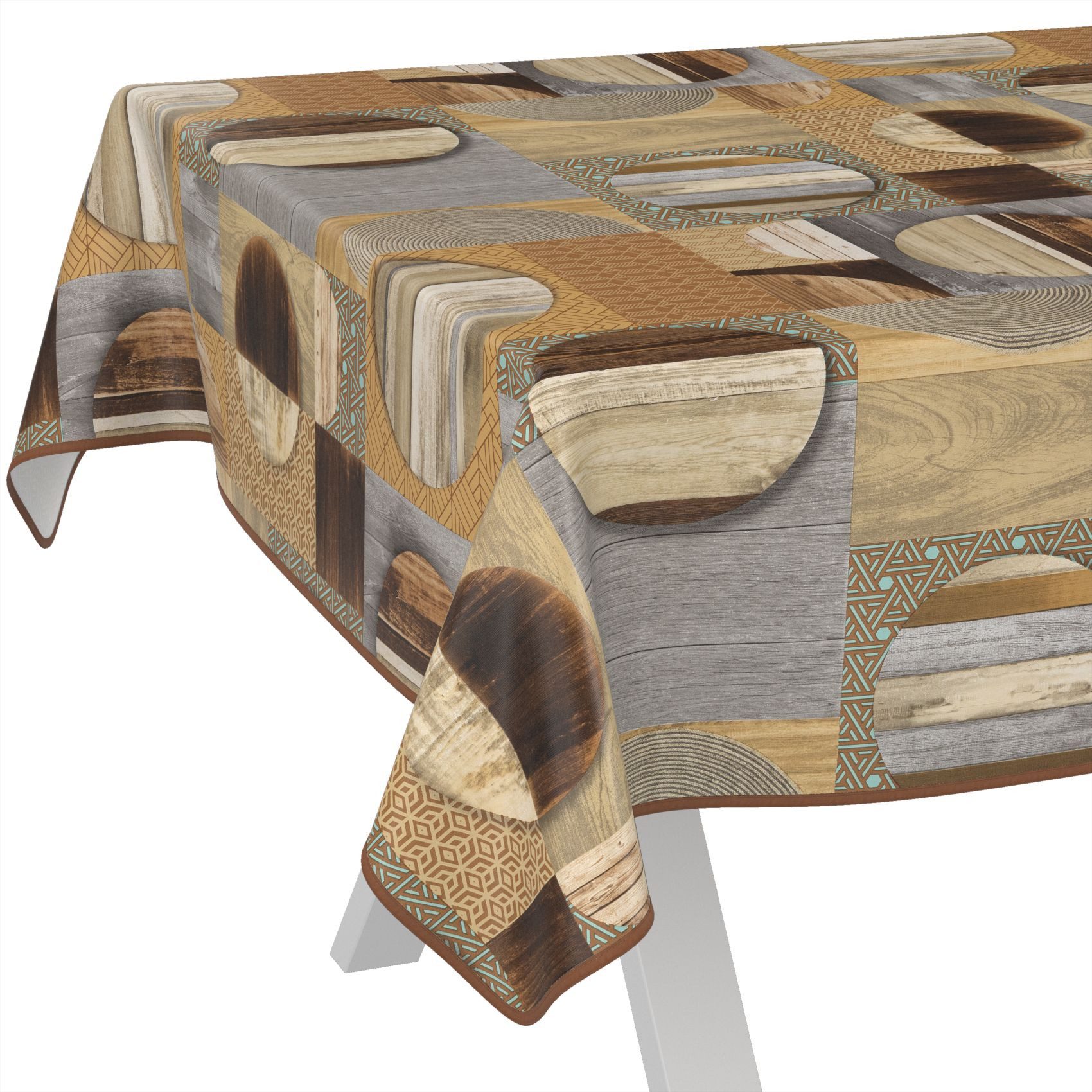 ANRO Tischdecke Wachstuch abwaschbar Holz Patchwork günstig online kaufen