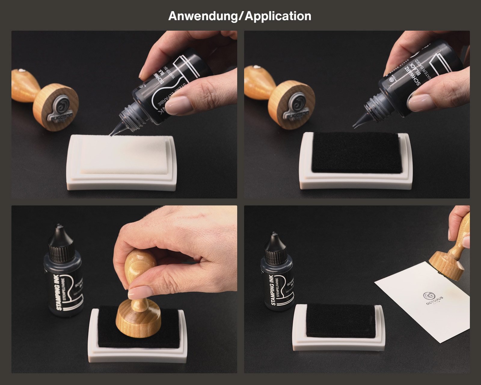 OCTOPUS Fluids Stempelfarbe für Stempelkissen, Selbstfärber ohne Öl, schwarz 30ml Stempelkissen