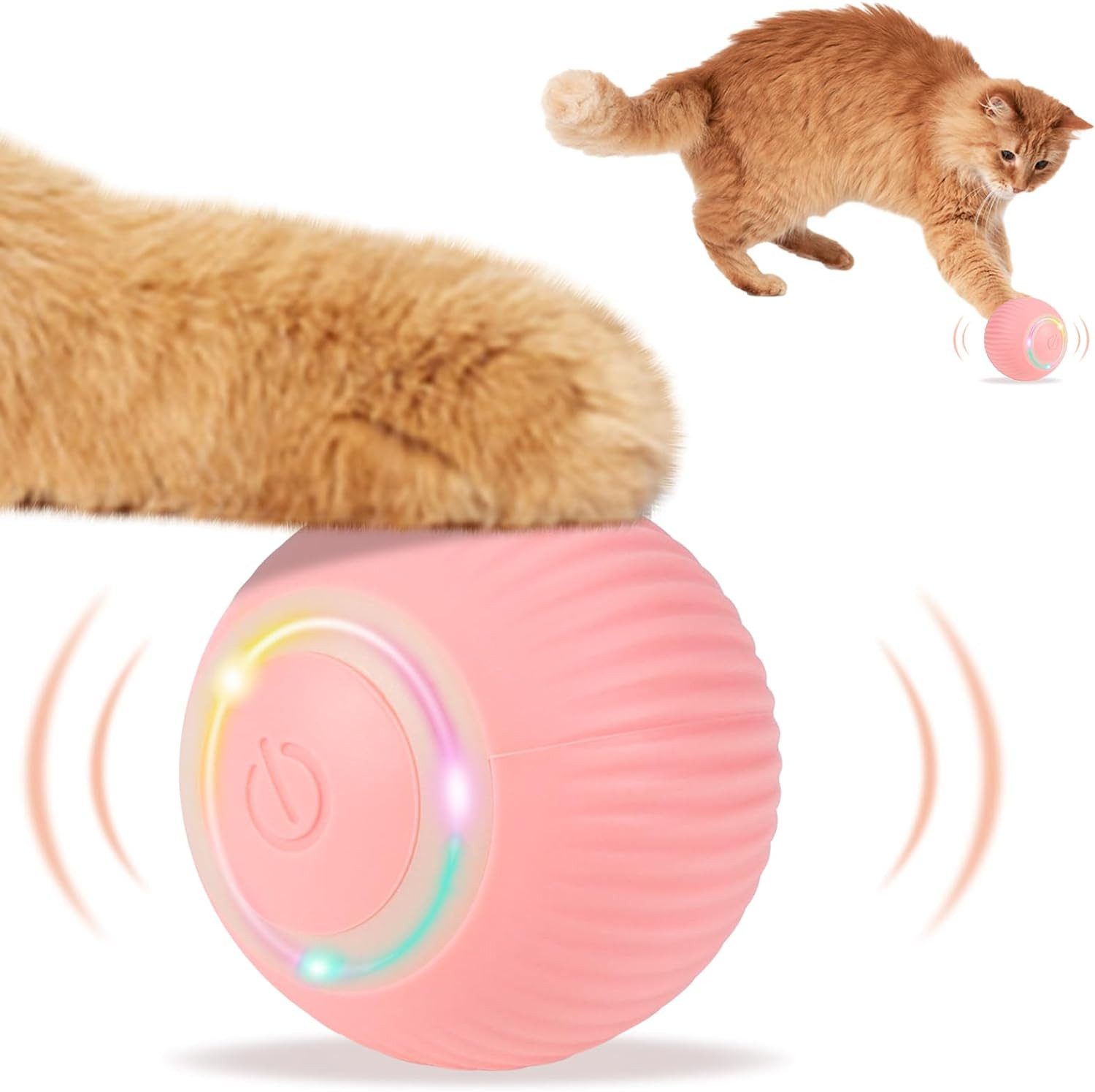Minicloss Tier-Beschäftigungsspielzeug Interaktives Katzenspielzeug Ball, Katzenball mit LED-Licht, 360° Selbstdrehender Elektronischer Katzenball