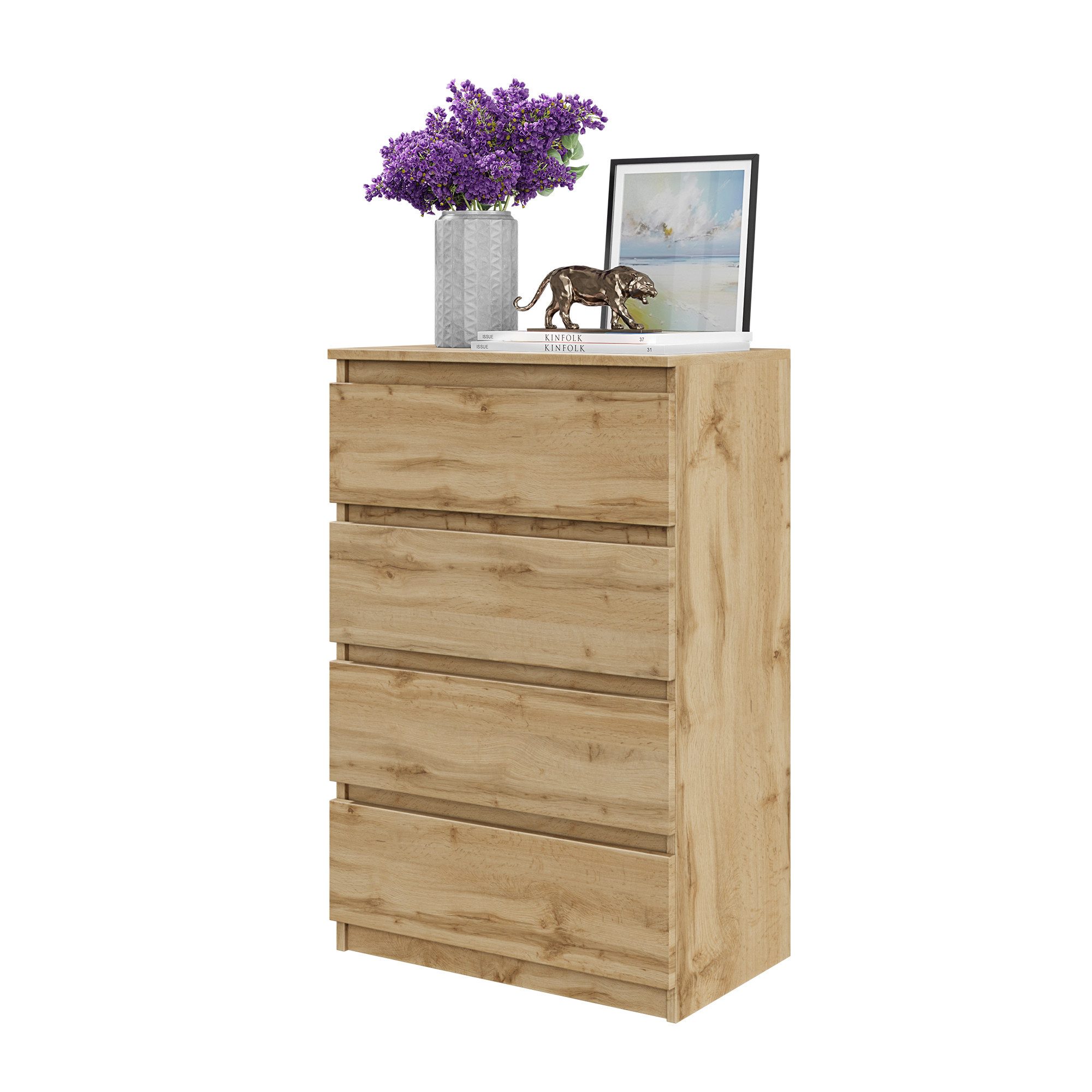 Furnica Kommode GABRIEL 4 Schubladen - Votan Eiche H92cm B60cm T33cm