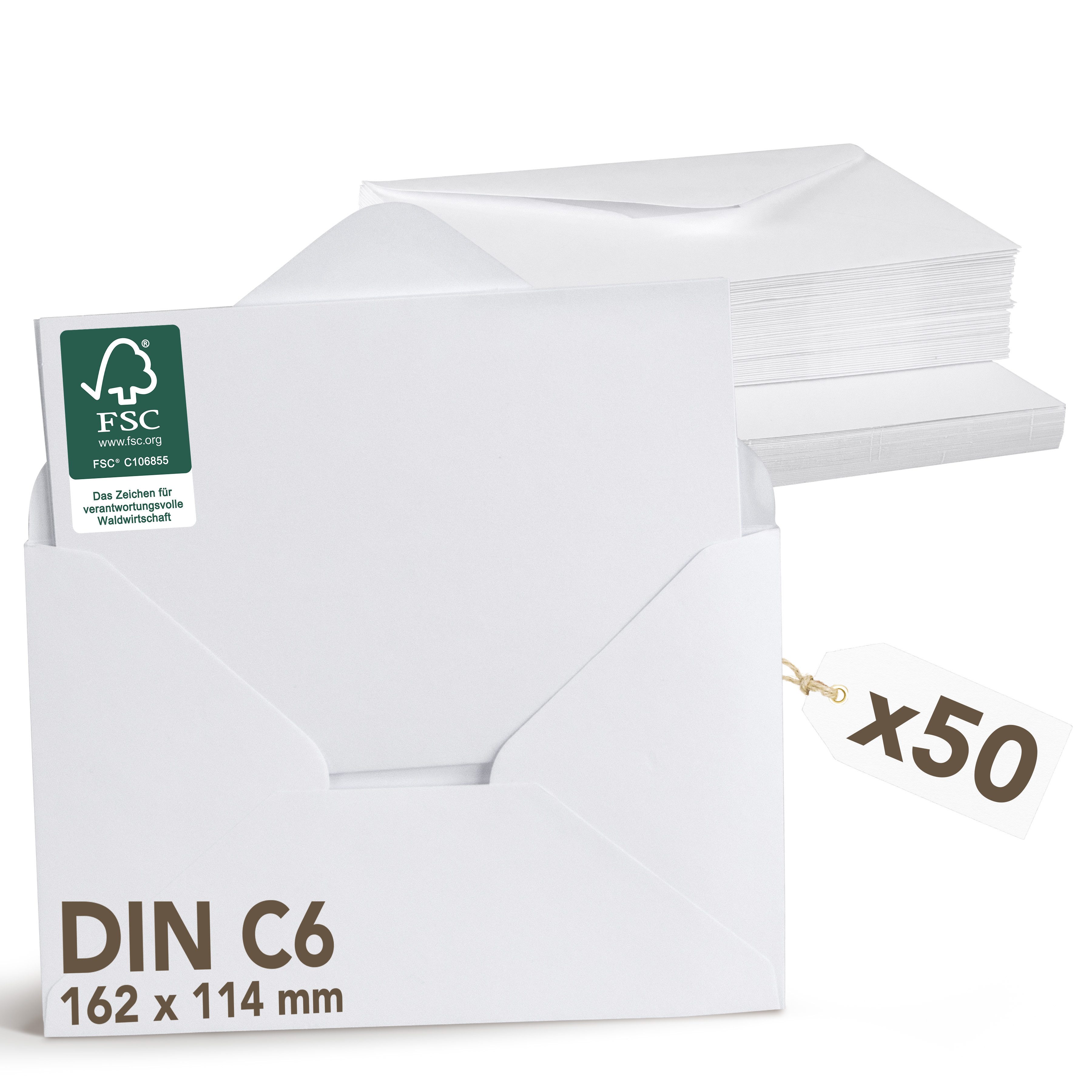 Falinko Briefumschlag 50x Faltkarten mit Umschlag weiß, Din A6/C6 I neutrale Grußkarten mit Umschlag (Kraftpapier, 50er Set)